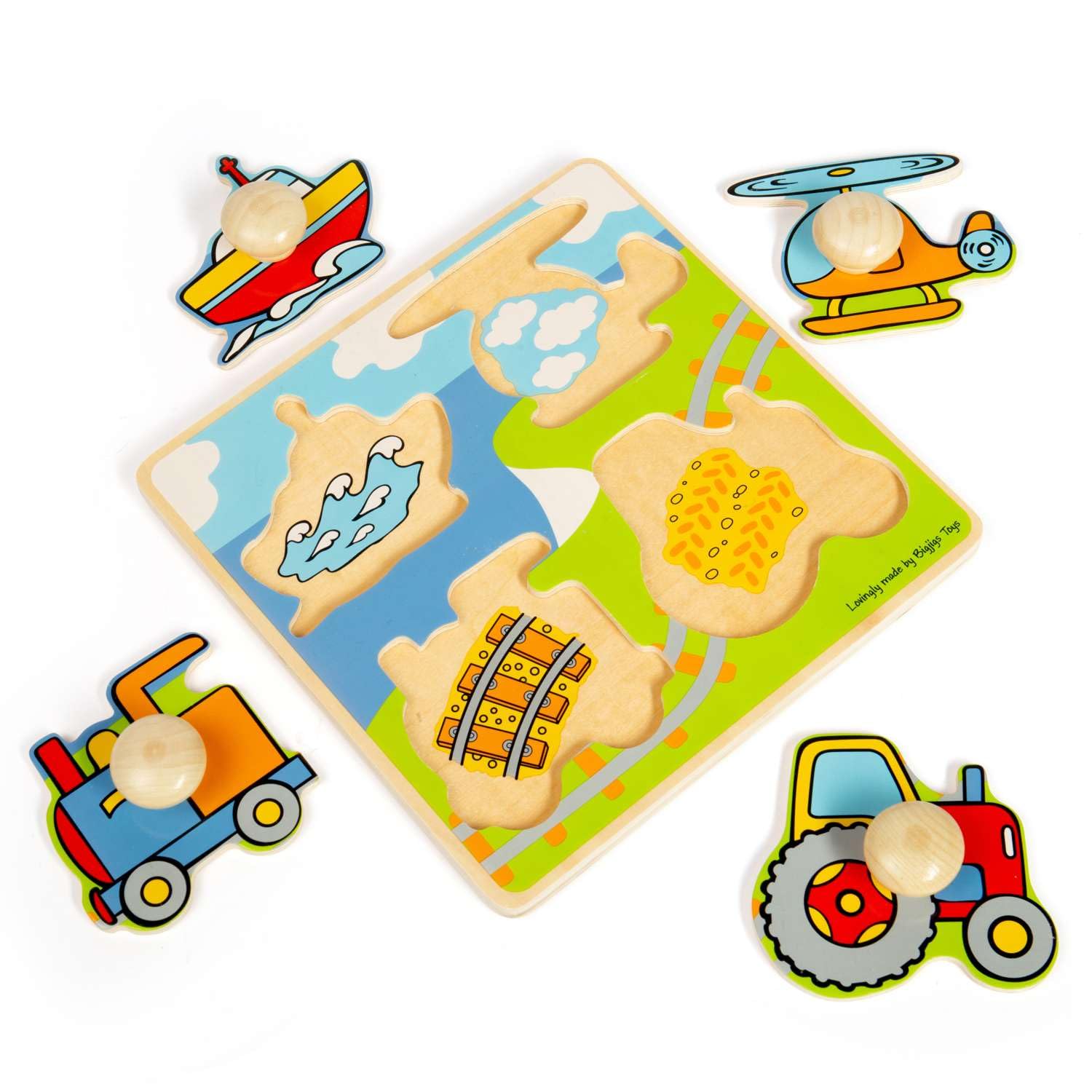 Bigjigs Toys BJ519 Houten Voertuigen Jigsaw Puzzle, 4 dlg, Multi-Coloured