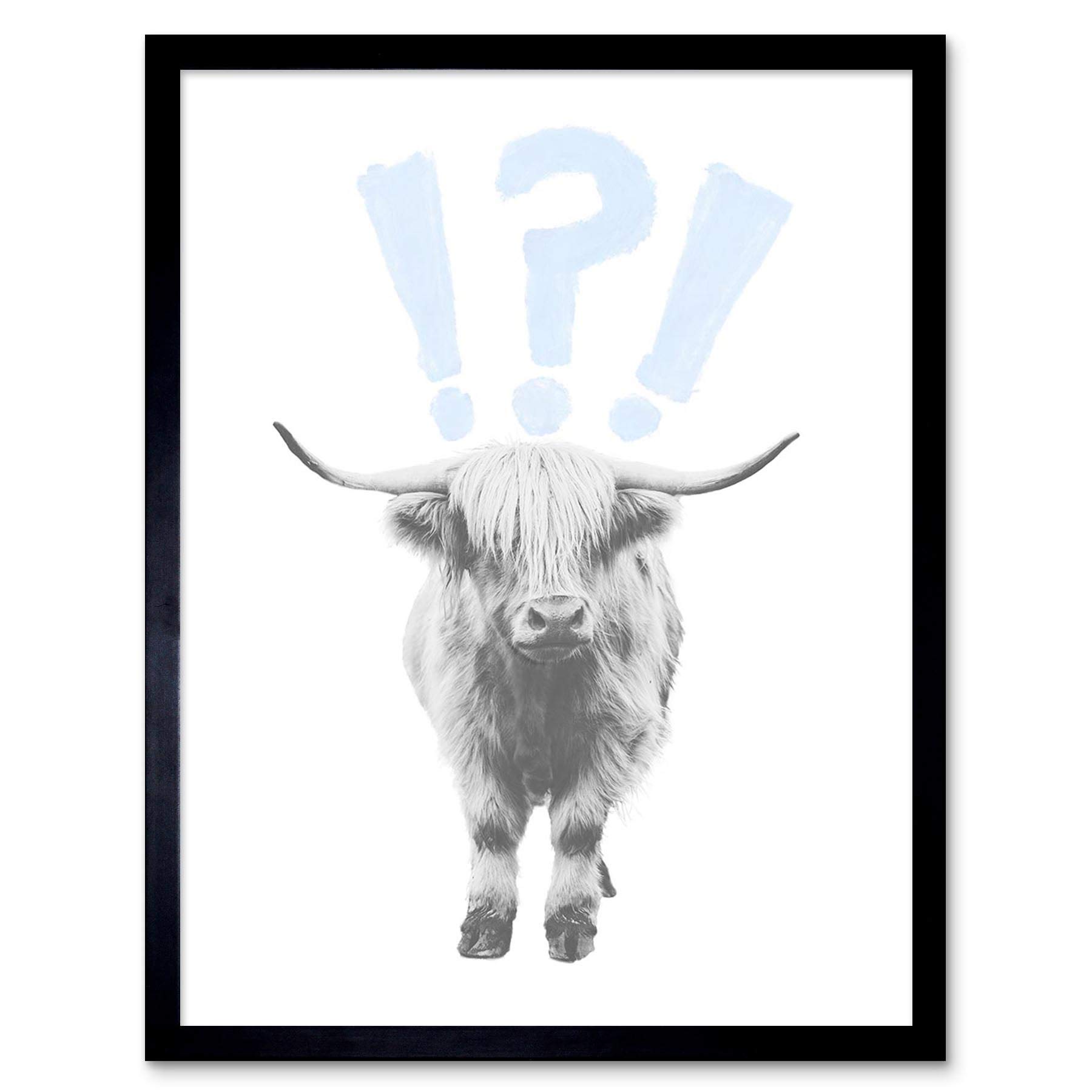 Scottish Highland Hairy Coo Cow Surprised Expression Scotland Art Print Framed Poster Wall Decor 12X16 Inch
