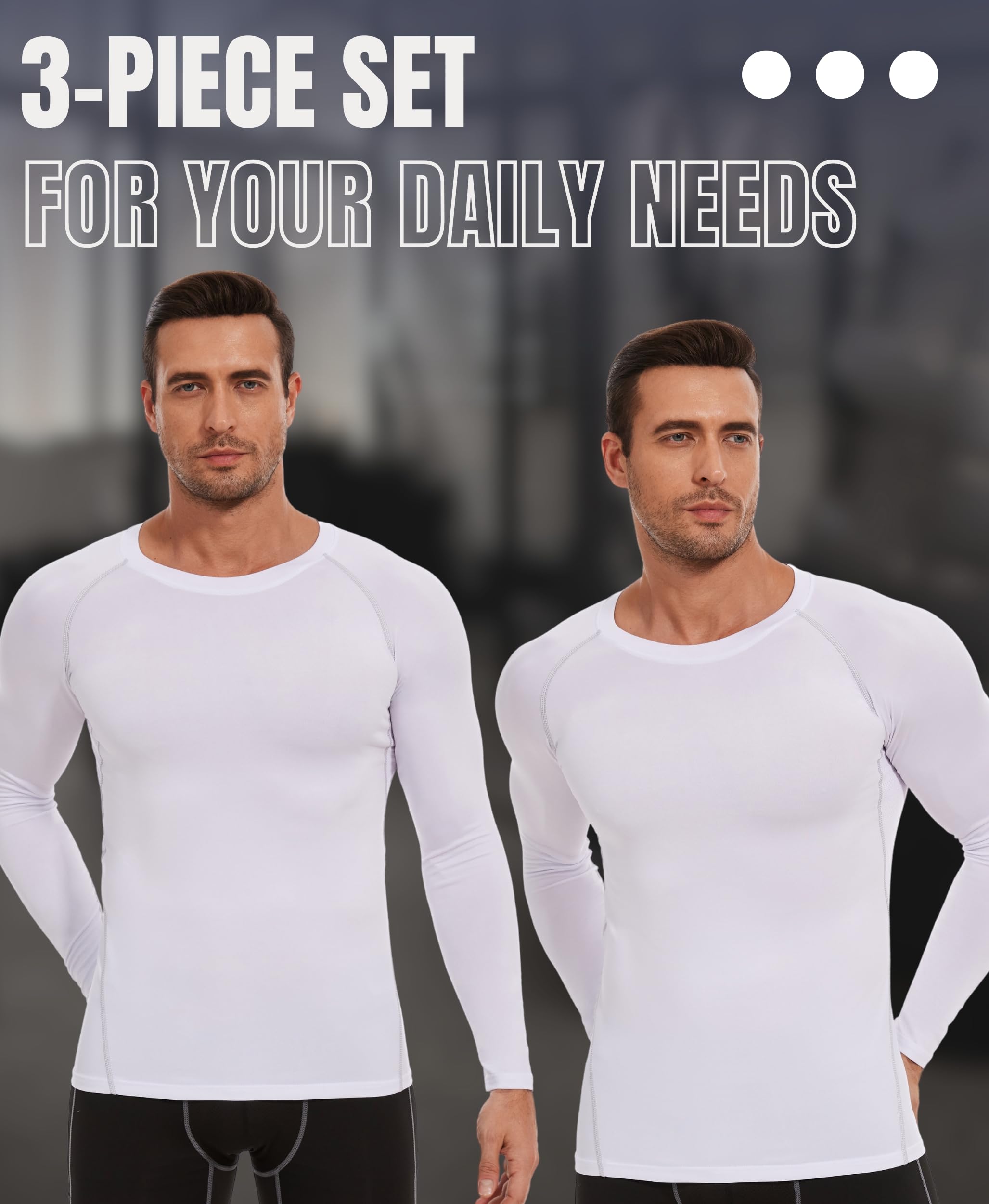AMZSPORT Maglia Compressione Uomo Confezione da 3 Maglia Termica Manica Lunga Maglietta Palestra Compression Shirt Ciclismo Running Sportiva