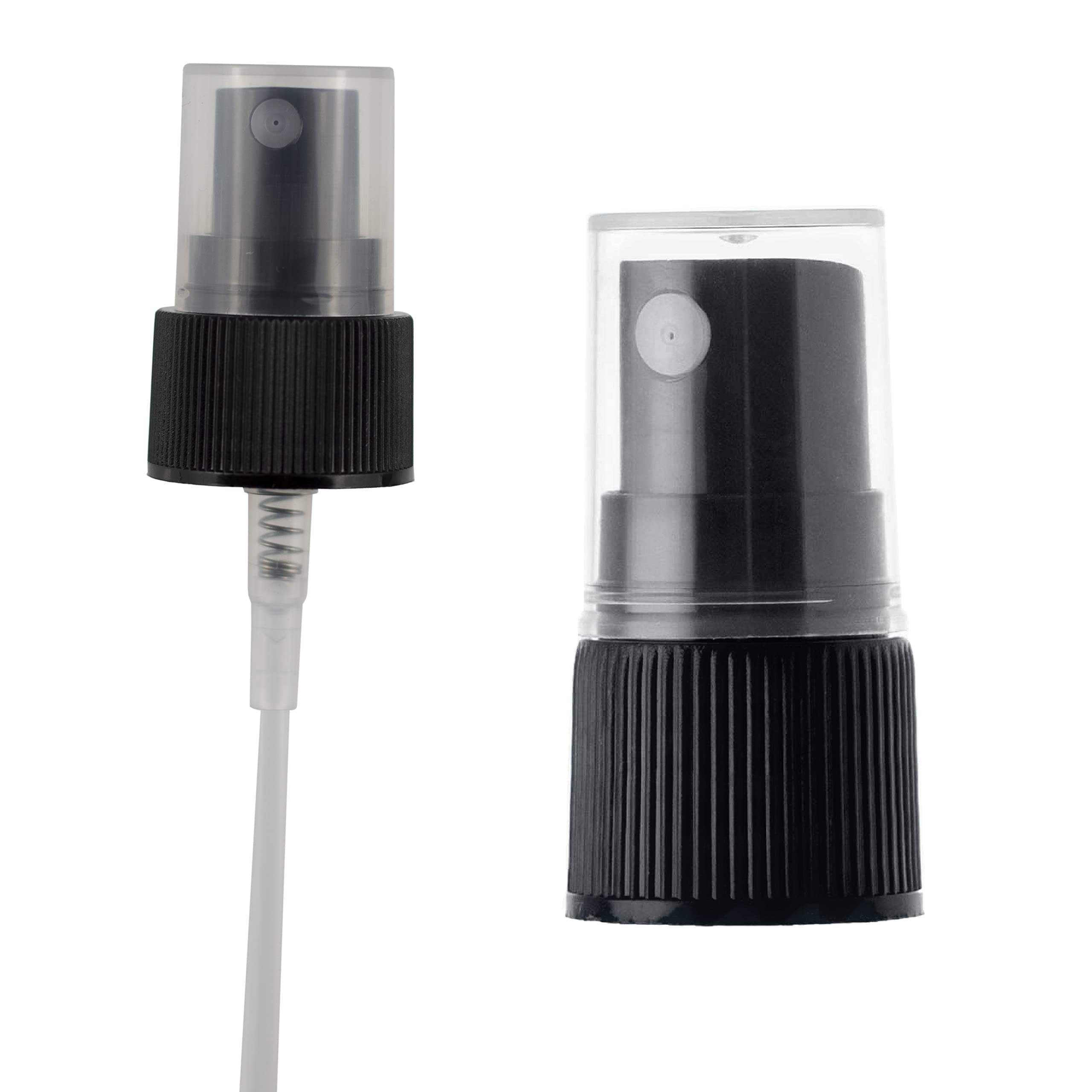 uh*Roh*Muh 20-410 Mist Sprayer (Pack of 100) Black - Neck Size Ribbed Skirt Sprayer - Perfect for Hair, Skincare and Cleaning Solutions, Clear Plastic