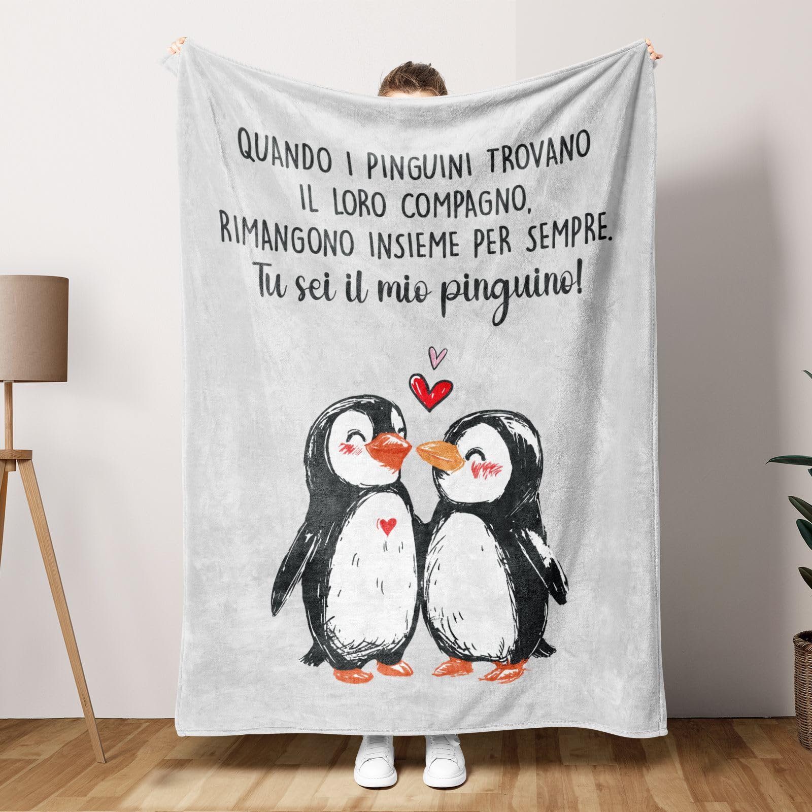 Craftique Regalo Fidanzato, Coperta Pinguino, Regali di Anniversario per Lui, Anniversario Fidanzamento, Regali per Lui Lei, Regali per Lei, Regali di Coppia, Regali San Valentino Per Lui 153 x 127 cm