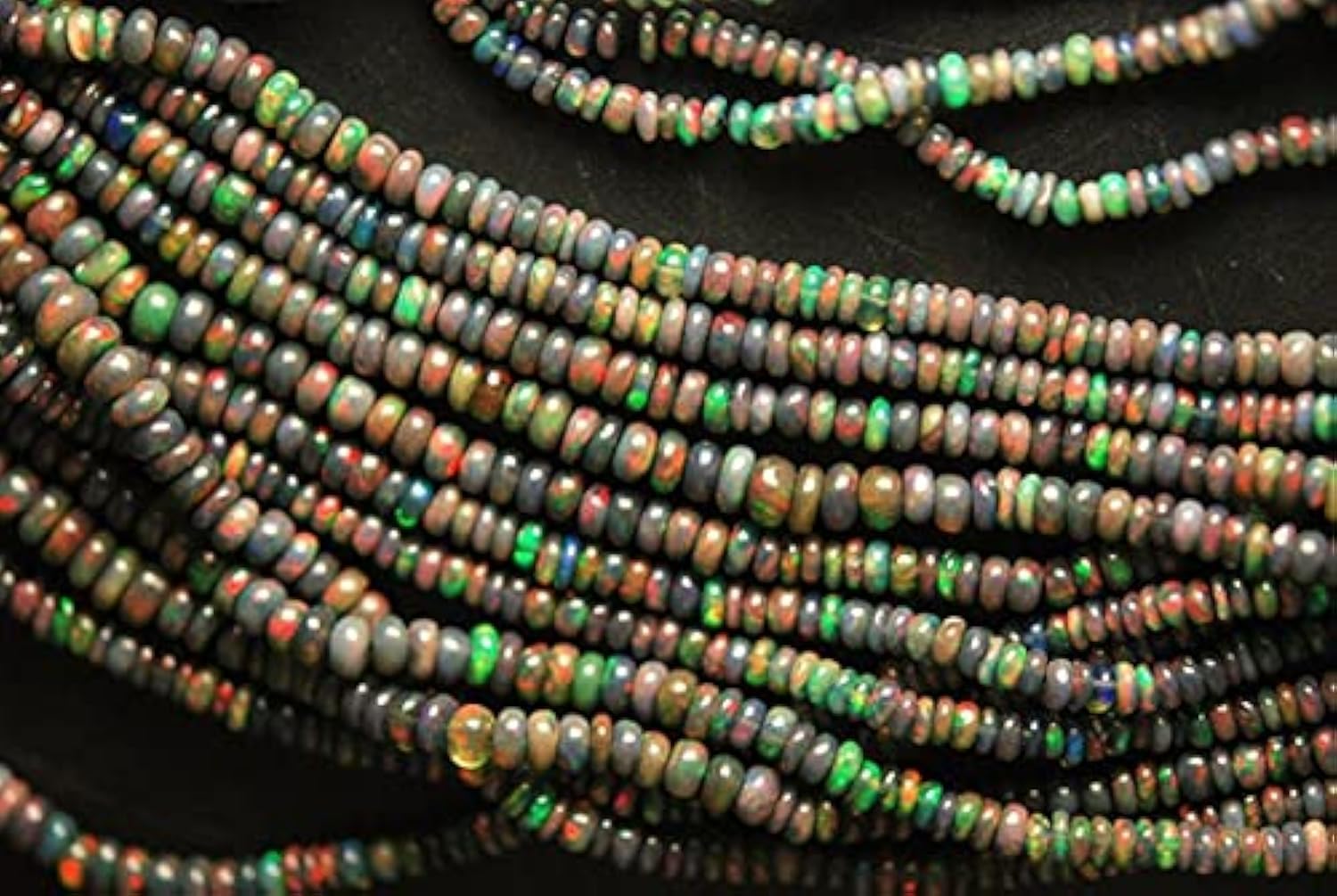 Opale noire véritable en perles rondelles 15 pouces pour création bijoux