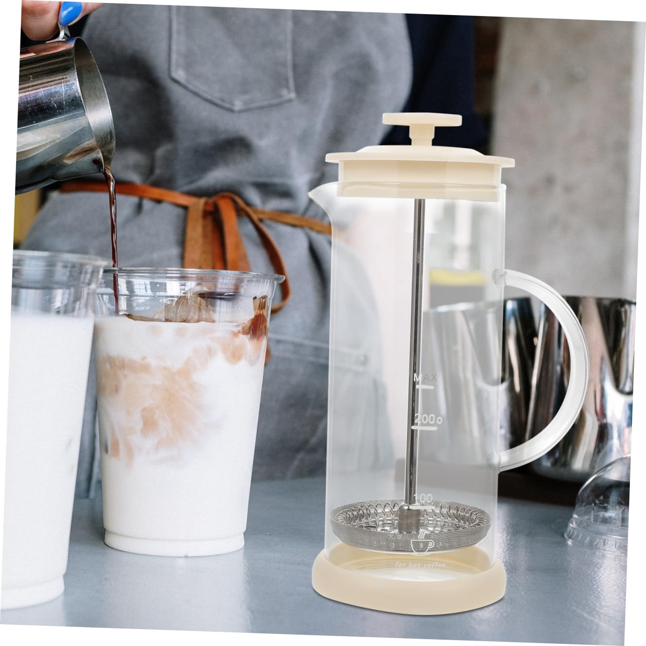 Montalatte Manuale per Latte Casalingo in Acciaio Inossidabile e Vetro, Miscelatore per Latte Cappuccino Pompa Manuale, Strumento per Schiumatura Cremosa di Caffè e Bevande Calde