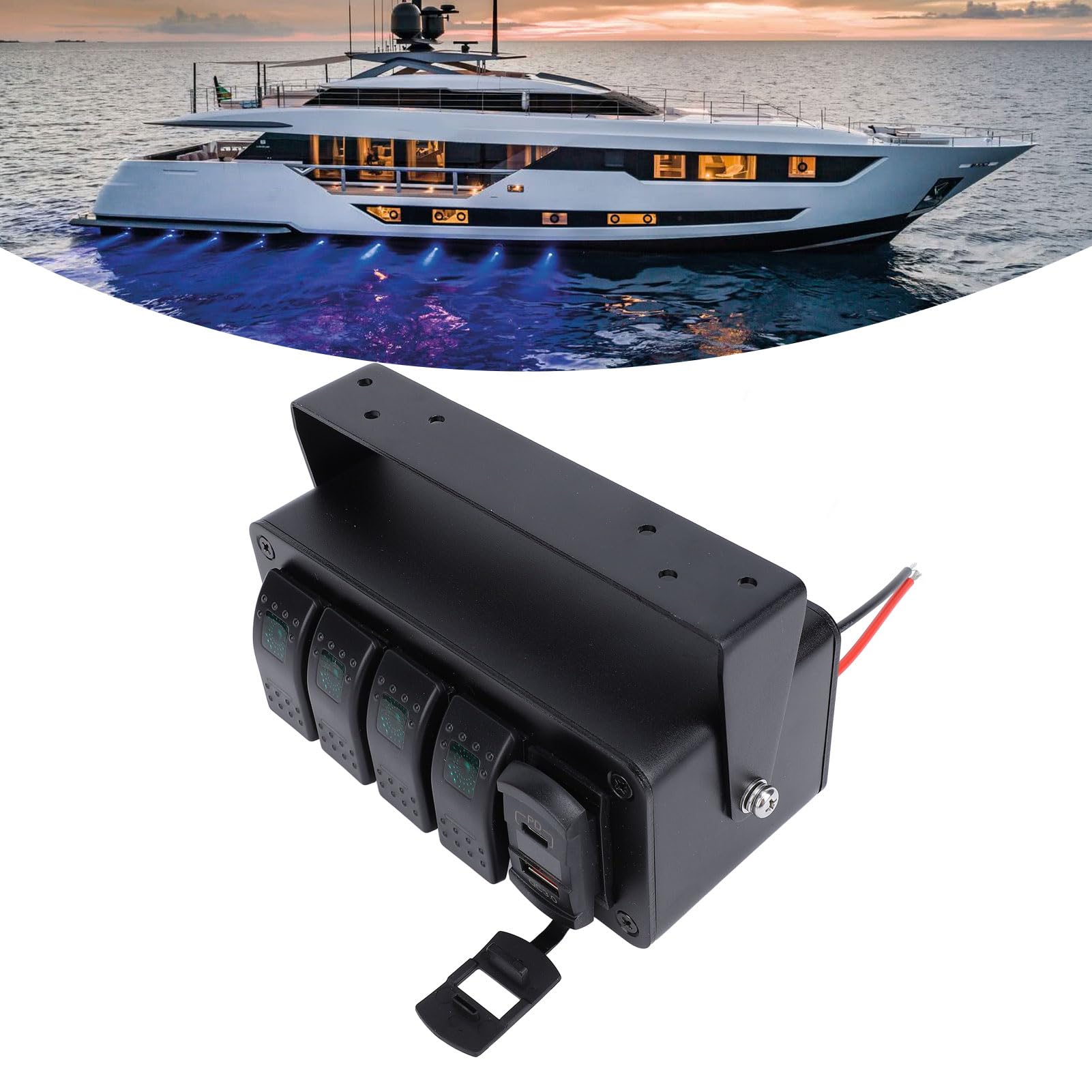 4-krotny Wodoodporny Panel Przełączników Kołyskowych ze Stopu Aluminium do Samochodów Ciężarowych, łodzi RV, z ładowarką USB PD QC3.0, Uniwersalny Pasuje do UTV ATV, 12 V 24 V DC (Zielone