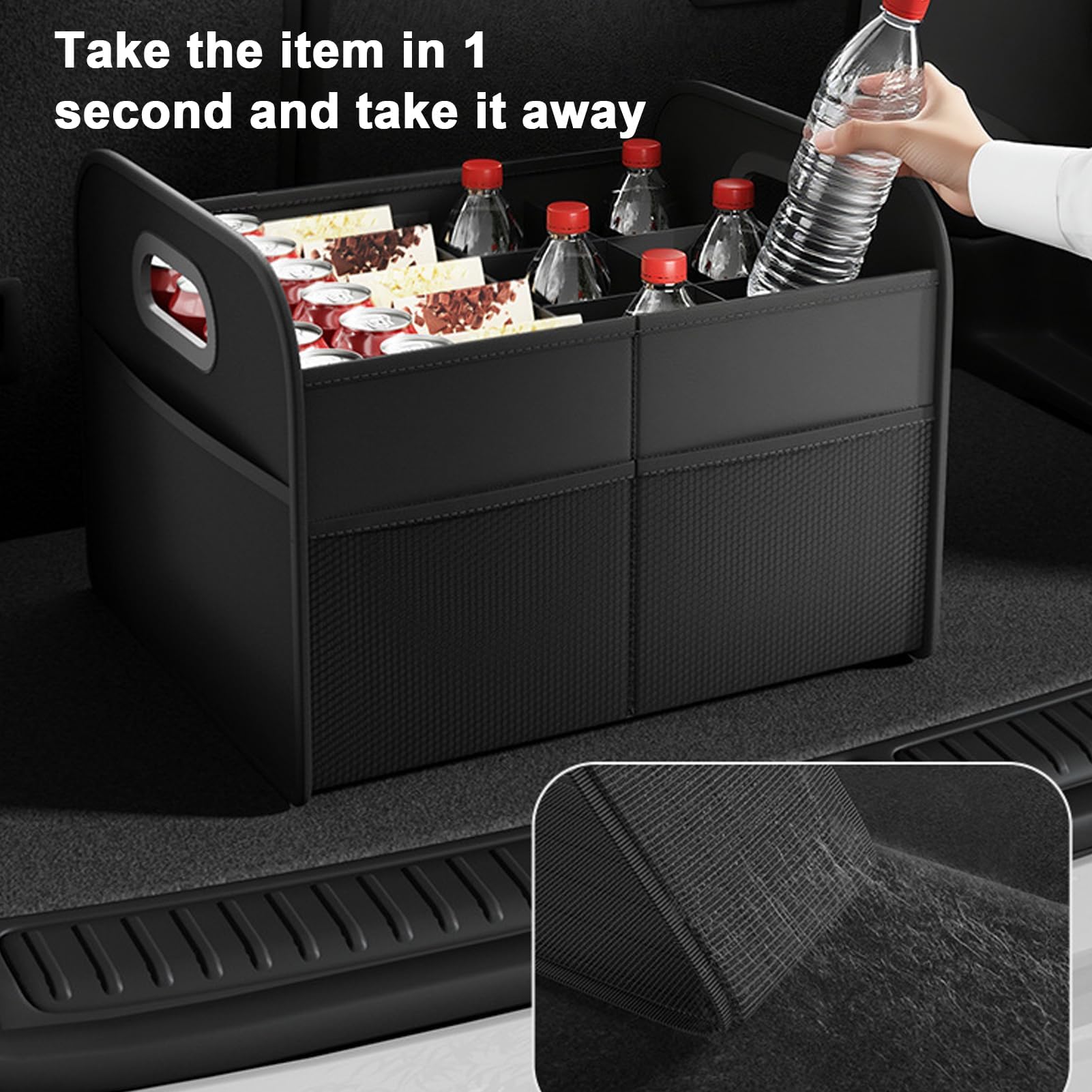 Organizador de maletero plegable para maletero de coche, parte inferior antideslizante, capacidad de 30 L, caja de múltiples compartimentos con asas para herramientas de reparación, camping, vajilla