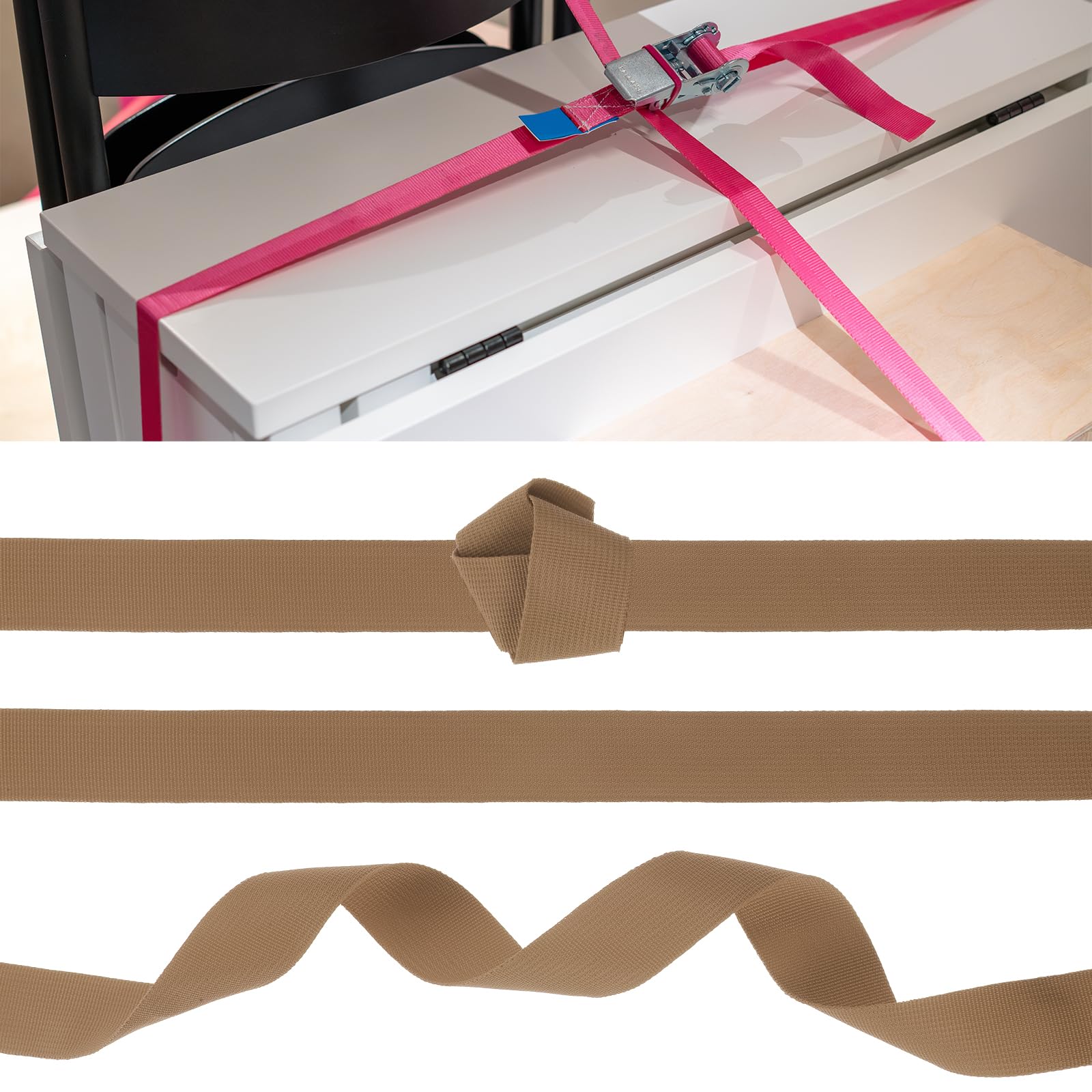Correa de Cinta de Nylon 25 Yardas x 1 Pulgada (22.9 m x 2.5 cm) Polipropileno Ligera para Mochila Reparación Equipaje Correas de Carga, Café