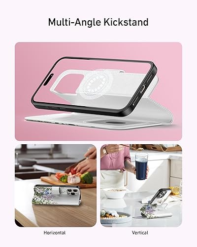 Miniatura 5 de Funda tipo cartera para iPhone 14 Pro Max, funda desmontable con tapa y bloqueo RFID, 4 ranuras para tarjetas, funda de piel sintética con función