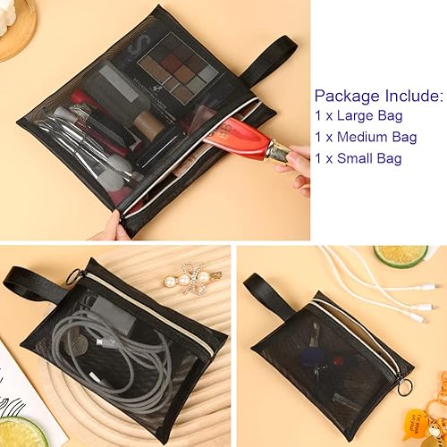 Miniatura 8 de Bolsas de cosméticos de malla con cremallera y asa, bolsillo de organización transpirable para bolsa de viaje, maquillaje, artículos de tocador,