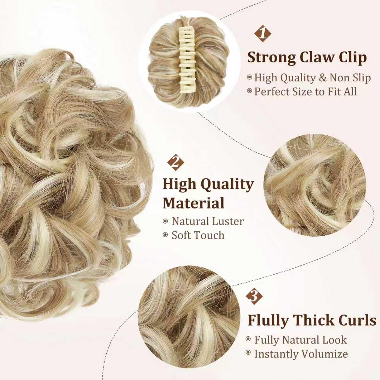 Claw Clip Messy Bun Hair Piece for Women with Ponytail Synthetic Hair Bun Extensions Wavy Curly Hair Pieces for Updos Short Hair Accessories (Dirty Blonde)