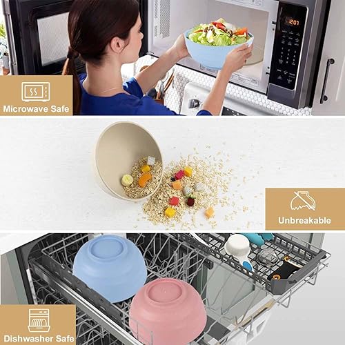 Miniatura 5 de Wrova Wheat Straw Bowls Set 60 OZ Unbreakable Large Cereal Bowls Set of 6 Microwave and Dishwasher Safe Bowls Big Bowls for Dorm and Apartment BPA