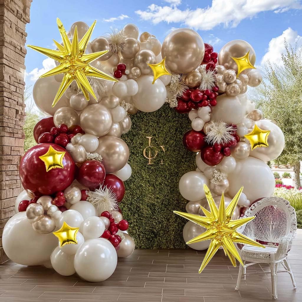 Burgundy White Balloon Arch Pearl White Balloons Gold Balloon Arch Kit Pearl Sand Balloons Different Size For Wedding Bridal Anniversary Engagement Prom Party Decorations
