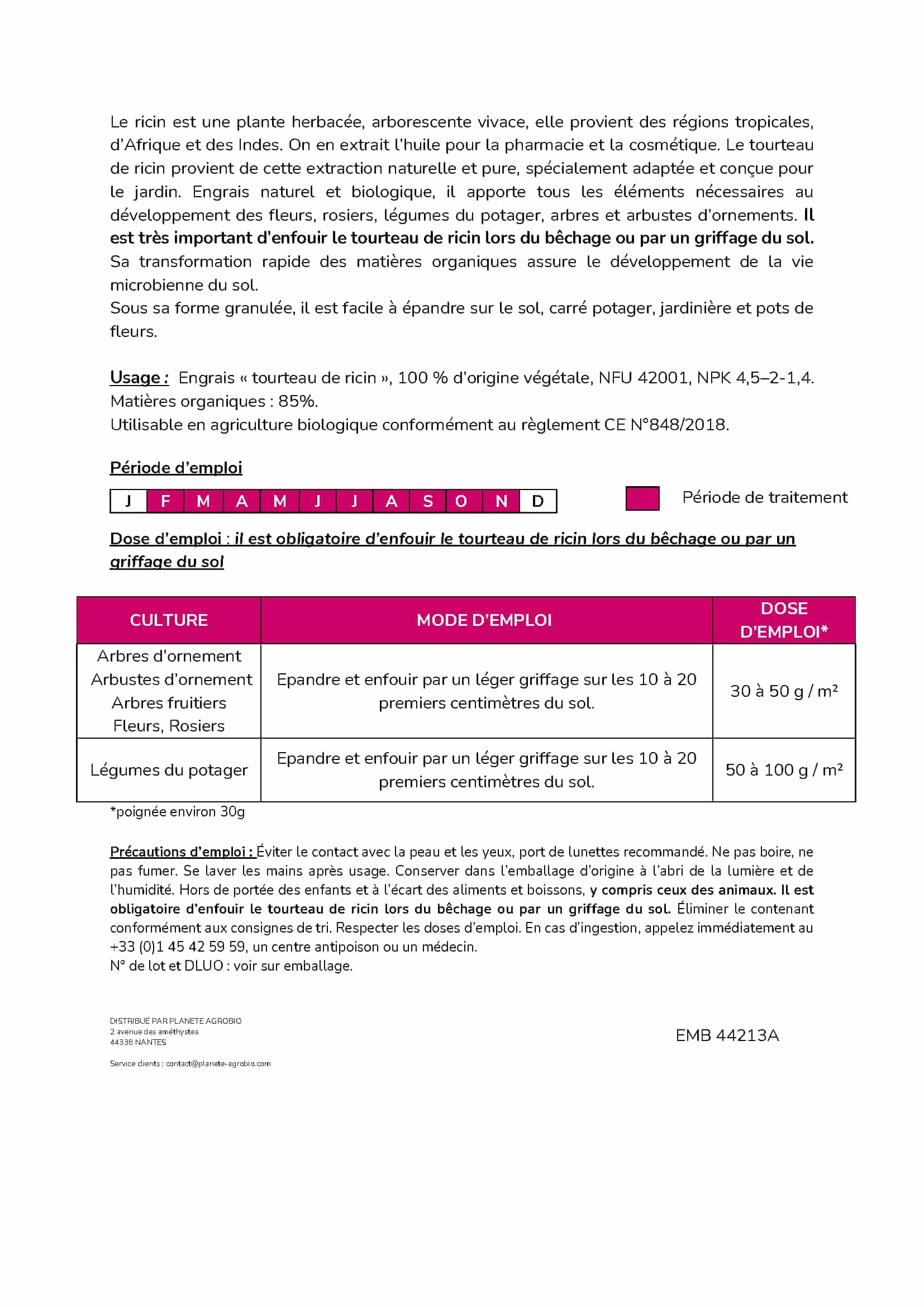 Engrais bio tourteau de ricin granulé (20 Kg)