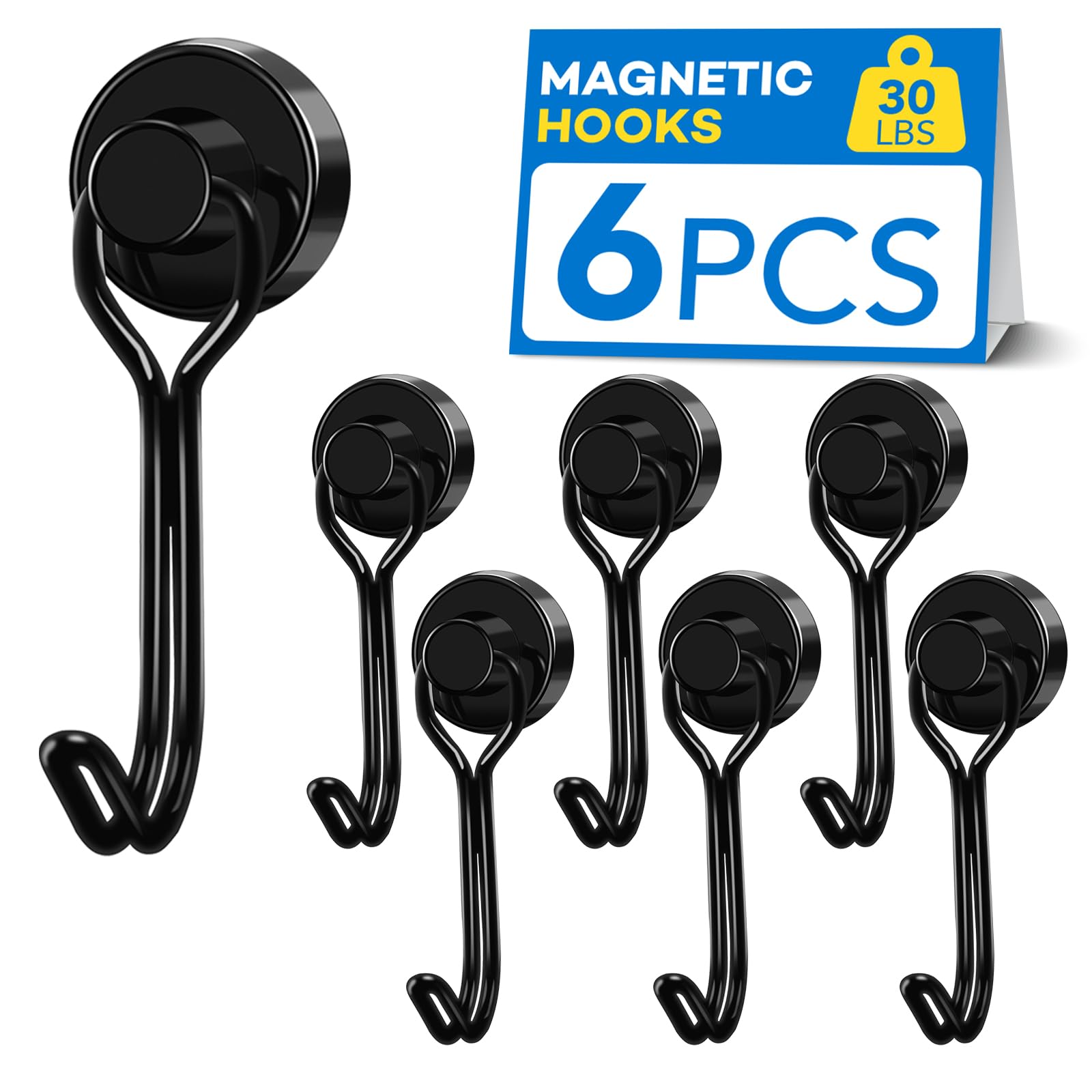 Lovimag Black Strong Magnetic Hooks, 25Lbs Swivel Magnetic Hooks Cruise, Magnet Hooks For Hanging, Grill, Cruise Cabins, Refrigerator, Kitchen, Door, Locker, Key And Calendar - Pack Of 6