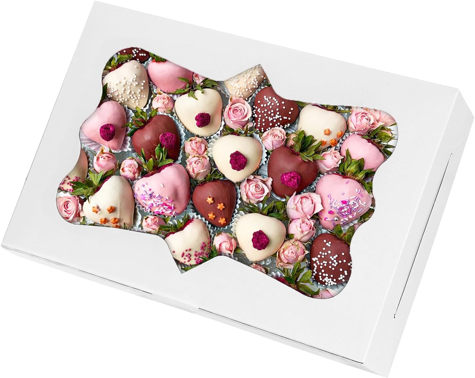 TOMNK 36pcs Bakery Boxes, 12x8x2.5 Inches Bakery Boxes with Window, Cookie Boxes Dessert Boxes with Window Pastry Boxes Cajas Para Postres for Chocolate Covered Strawberries, Cookies, Muffins, Donuts