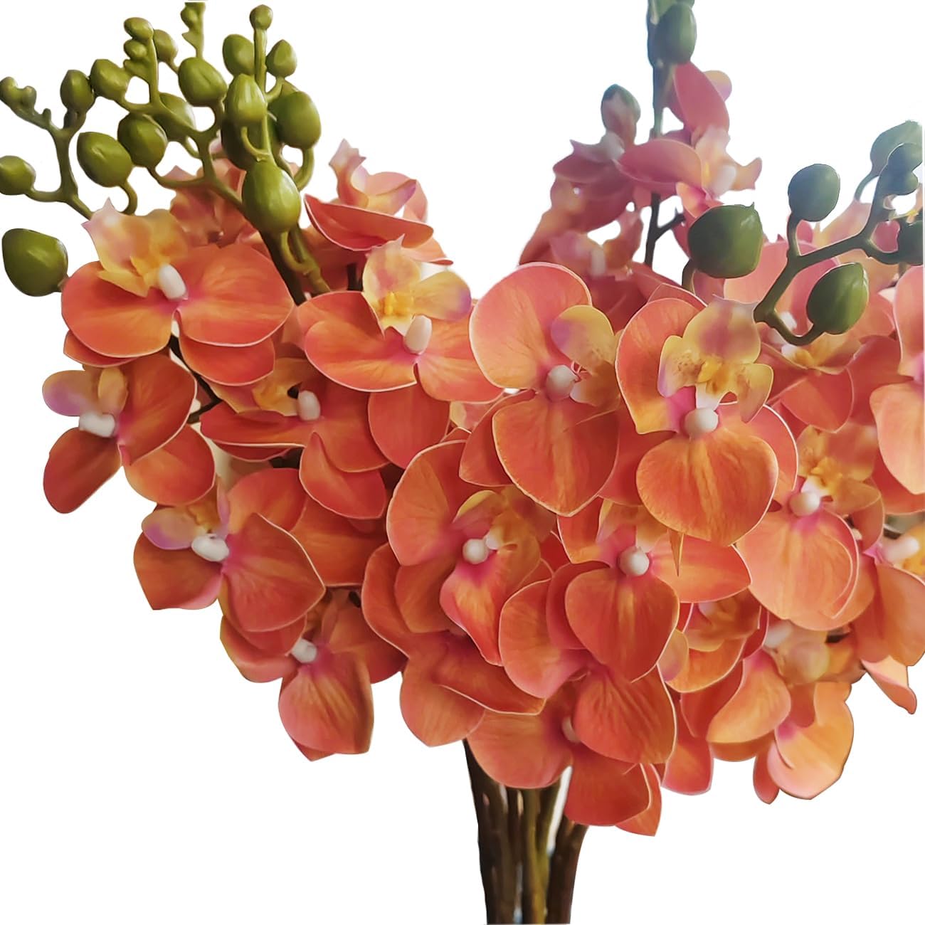 10 Pcs 3D Artificial Phalaenopsis Mini Latex Orchids for Wedding Home Decor (Orange)