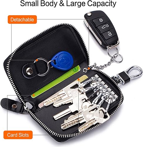 Miniatura 3 de PORRASSO Funda de cuero genuino para llaves de coche, bolsa para llaves, portatarjetas portátil, Marrón