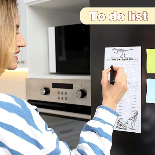 Miniatura 2 de Gersoniel Bloc de notas magnético de dinosaurio para refrigerador, paquete de 4 200 hojas para listas de compras y tareas, refrigerador,