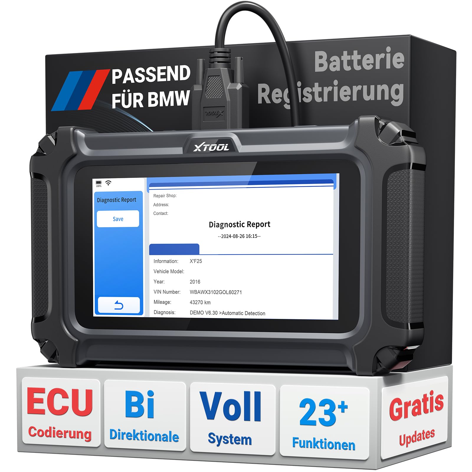 XTOOL IP500-BMR OBD2 Diagnosegerät für BMW/Mini/RR, ECU Codierung, Bidirektionale Steuerung, Vollsystem, Batterieregistrierung, 23+ Resets, ABS EPB SAS SRS DPF, Live-Daten, Lebenslang Updates