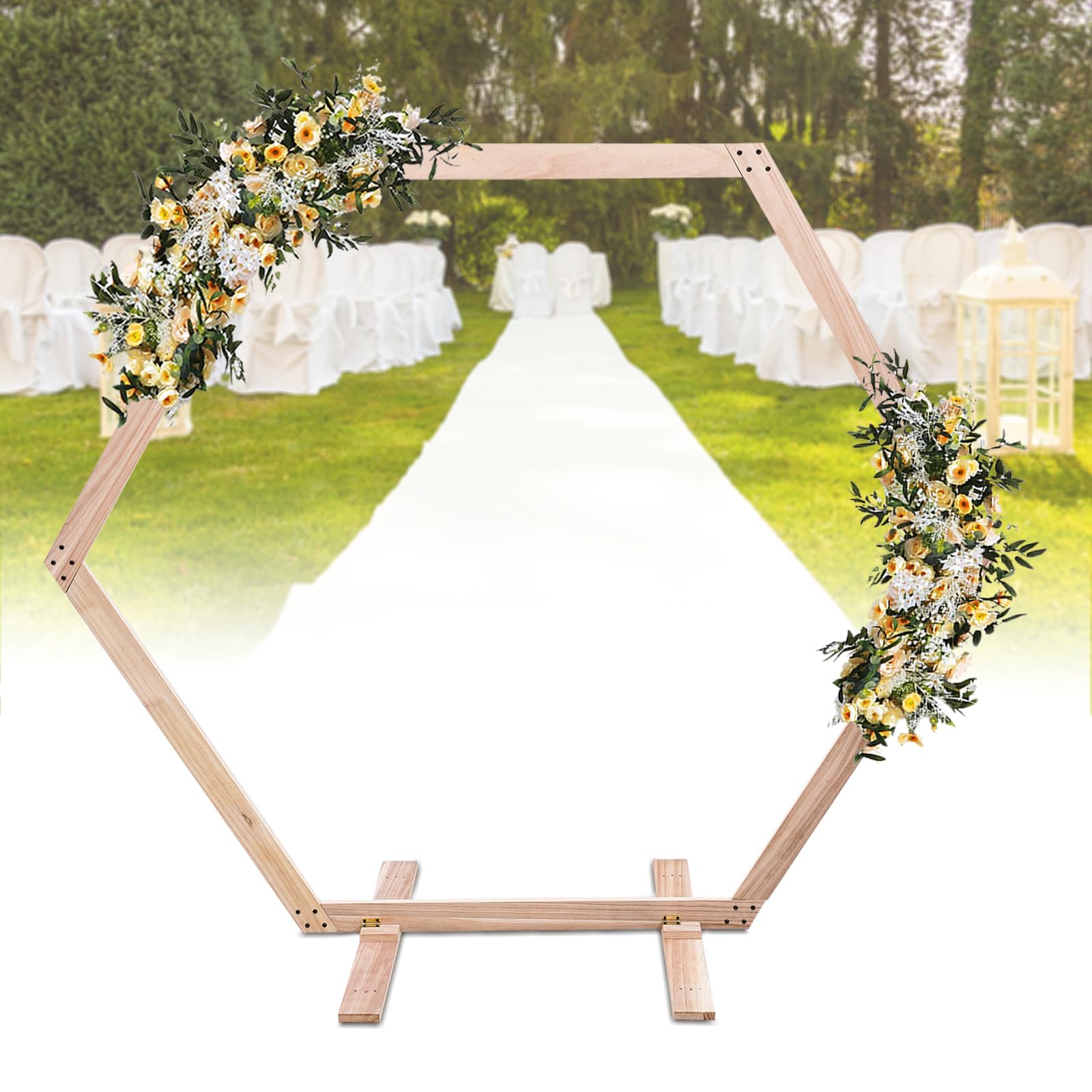 Hochzeitsbogen aus Holz, sechseckig, aus Holz, für Hochzeit, Dekoration, Hochzeit, Ballon, Blumenbogen, geeignet für Hochzeit, Geburtstag, Verlobung