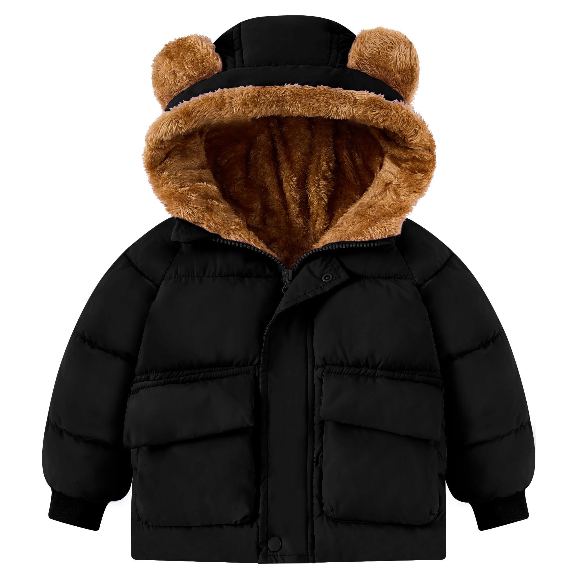 SFreeBo Veste d'hiver pour bébé, veste polaire pour filles et garçons, veste à capuche avec oreilles d'ours et poches, vêtements d'hiver doublés en peluche, 6 mois à 5 ans