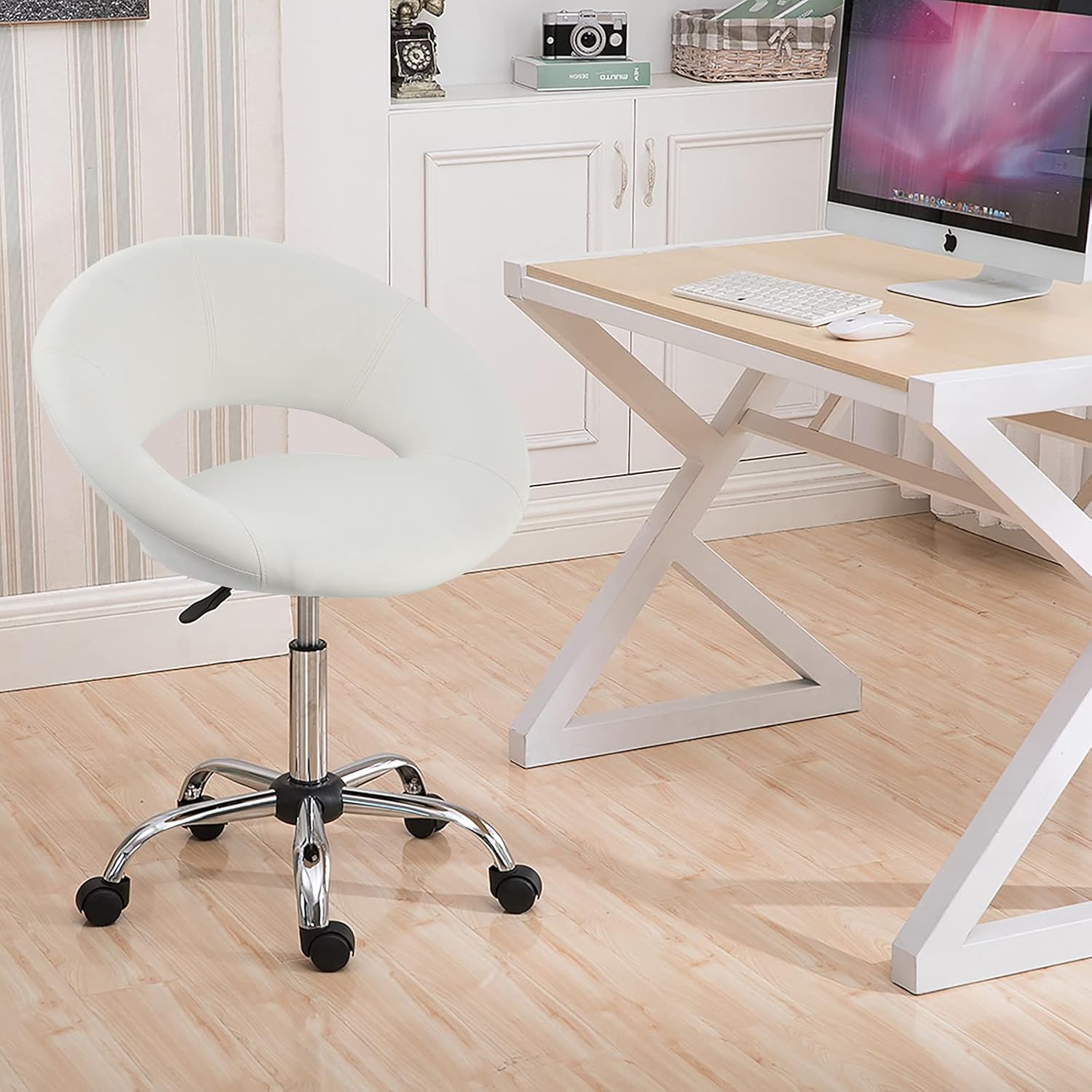 Duhome PU Leather Working Stool, Adjustable Swivel Task Computer Chair with Wheels,Black Massage Salon Facial Spa Medical Chair Stool with Backrest : Beauty & Personal Care