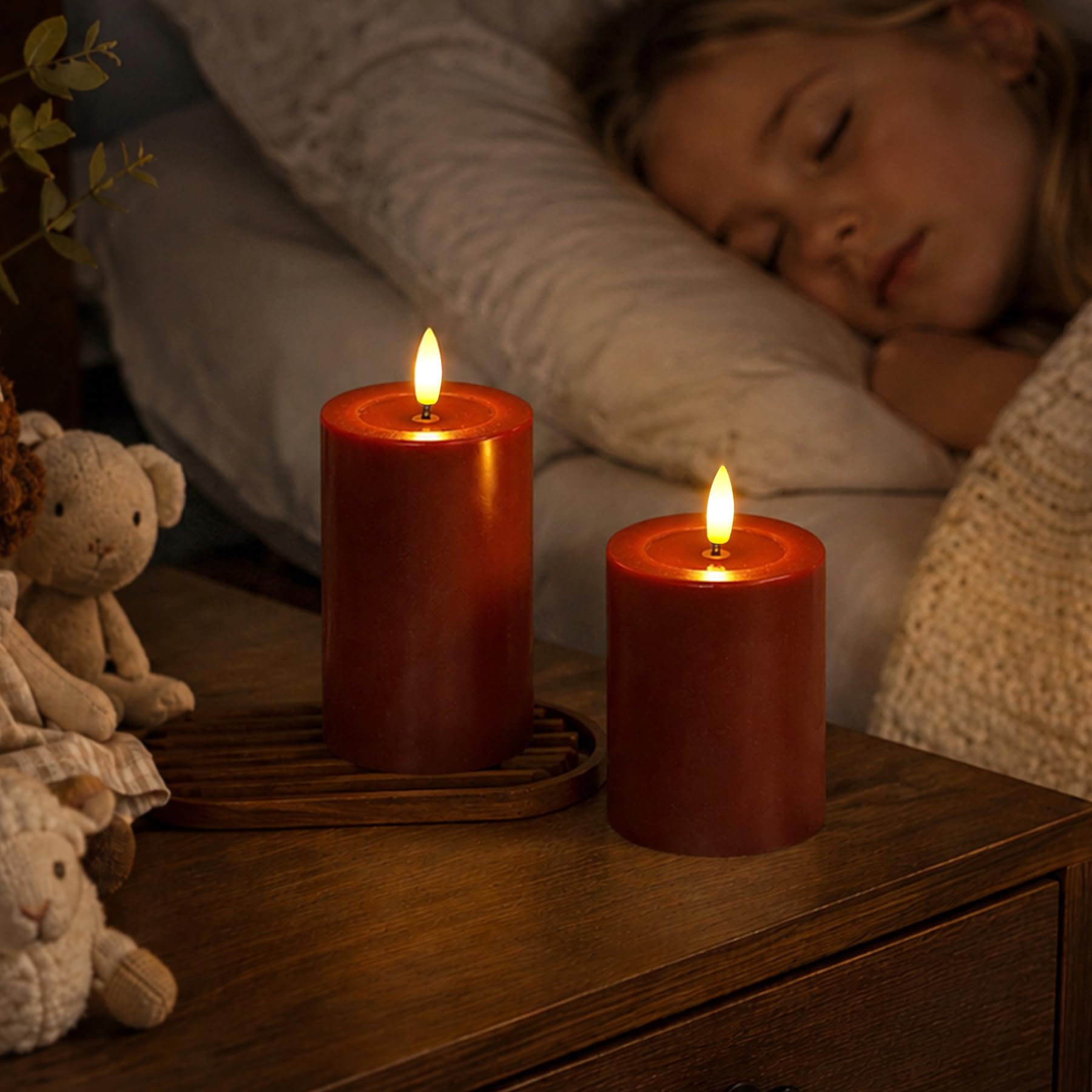 Yeelida remoto sin llama parpadeante velas LED con aceite de cera de diseño, Borgoña Pack de 3 pilas Oprated pilar temporizador real velas de cera (7.5x10 12.5 15cm)