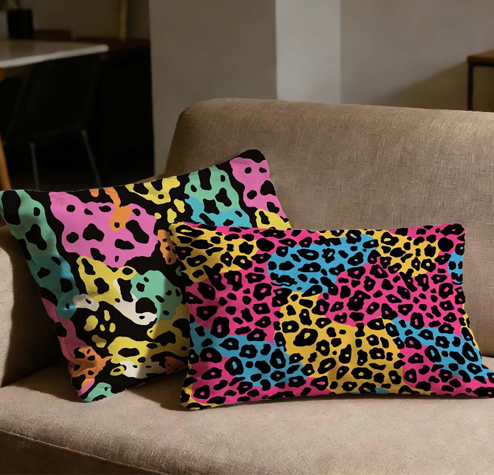 Taie Oreiller 50x70 Housse de Coussin Velours Léopard Rectangulaire Canapé et Lit x2