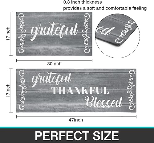 Miniatura 33 de Juego de 2 tapetes de cocina Thankful para cocinar, antideslizantes, impermeables, de pie para cocina, de 17 x 30 + 17 x 47 pulgadas, beige