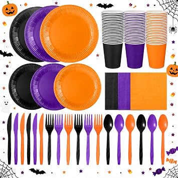 420 Pcs Halloween Party Supplies Plates and Napkins Tableware Decoration