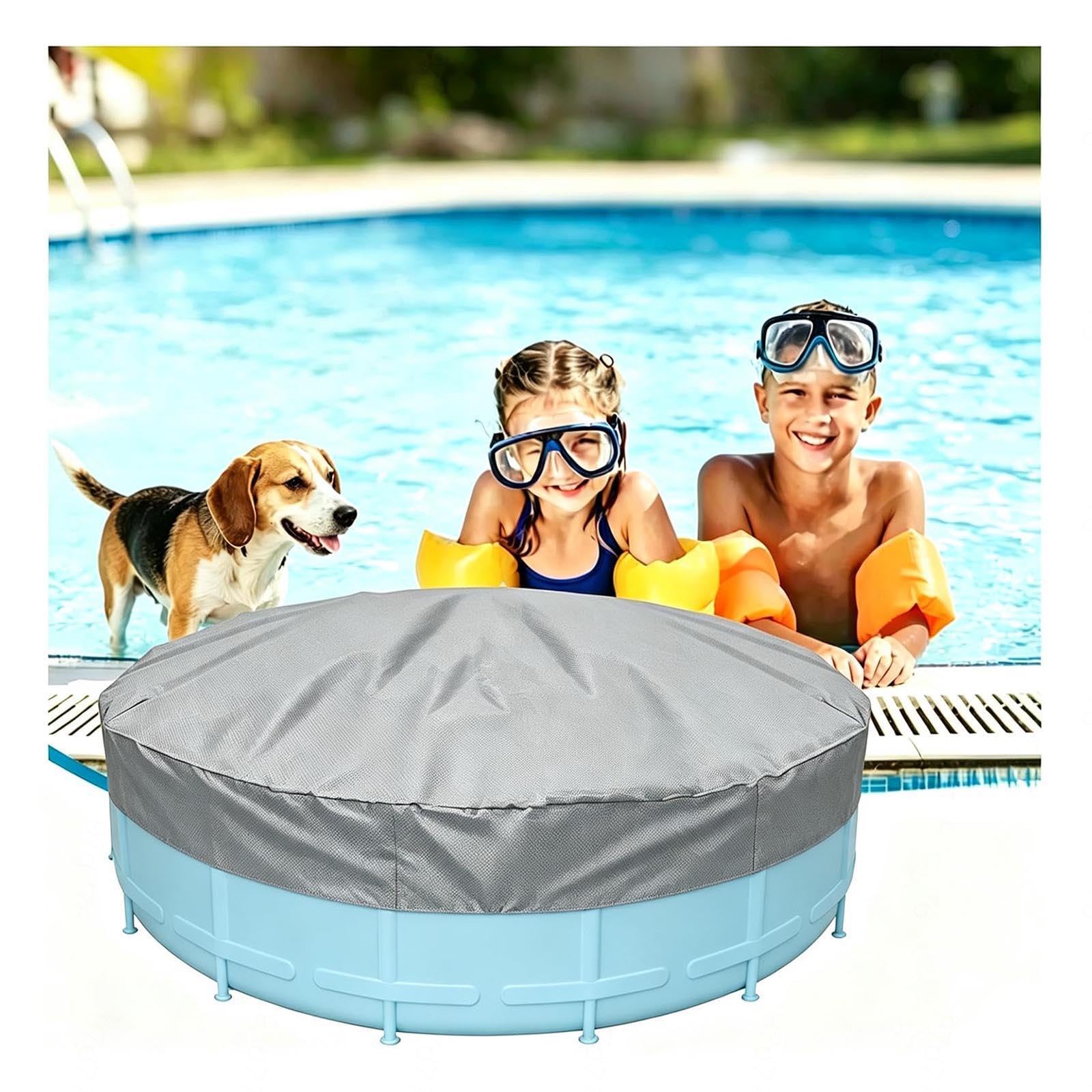 Dog Pool Cover Plegable,al Agua y al Polvo,con Cordón Adecuado para Cubiertas Redondas De Jacuzzis Y Spas,Gray-144 * 12inches（366 * 30cm）