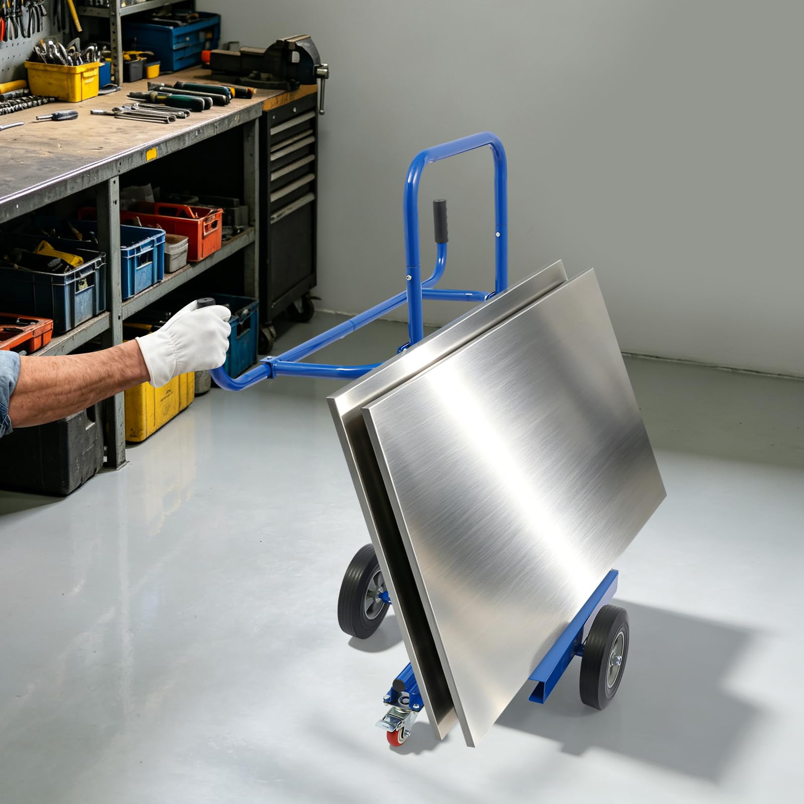 Plattenkarren, 300 kg Tragkraft, Plattenwagen mit 4 Rädern, Transportwagen zum Transport Platten, Fenstern, Holzplatten (Blau)