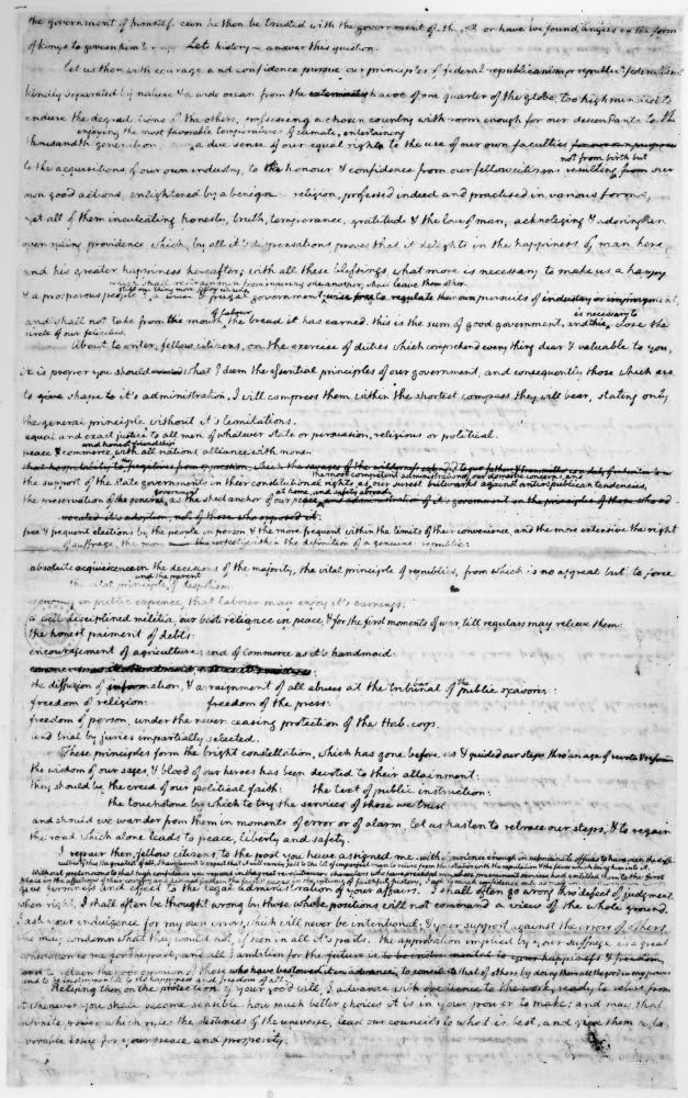 Jefferson Inauguration Nthomas JeffersonS Handwritten Draft