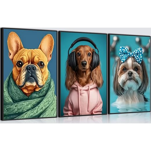 3 Pinturas de parede em tela de cachorro impressões coloridas de retratos de animais de estimação pôsteres modernos de animais modernos arte de cachorro arte estilo galeria pinturas em tela para sala