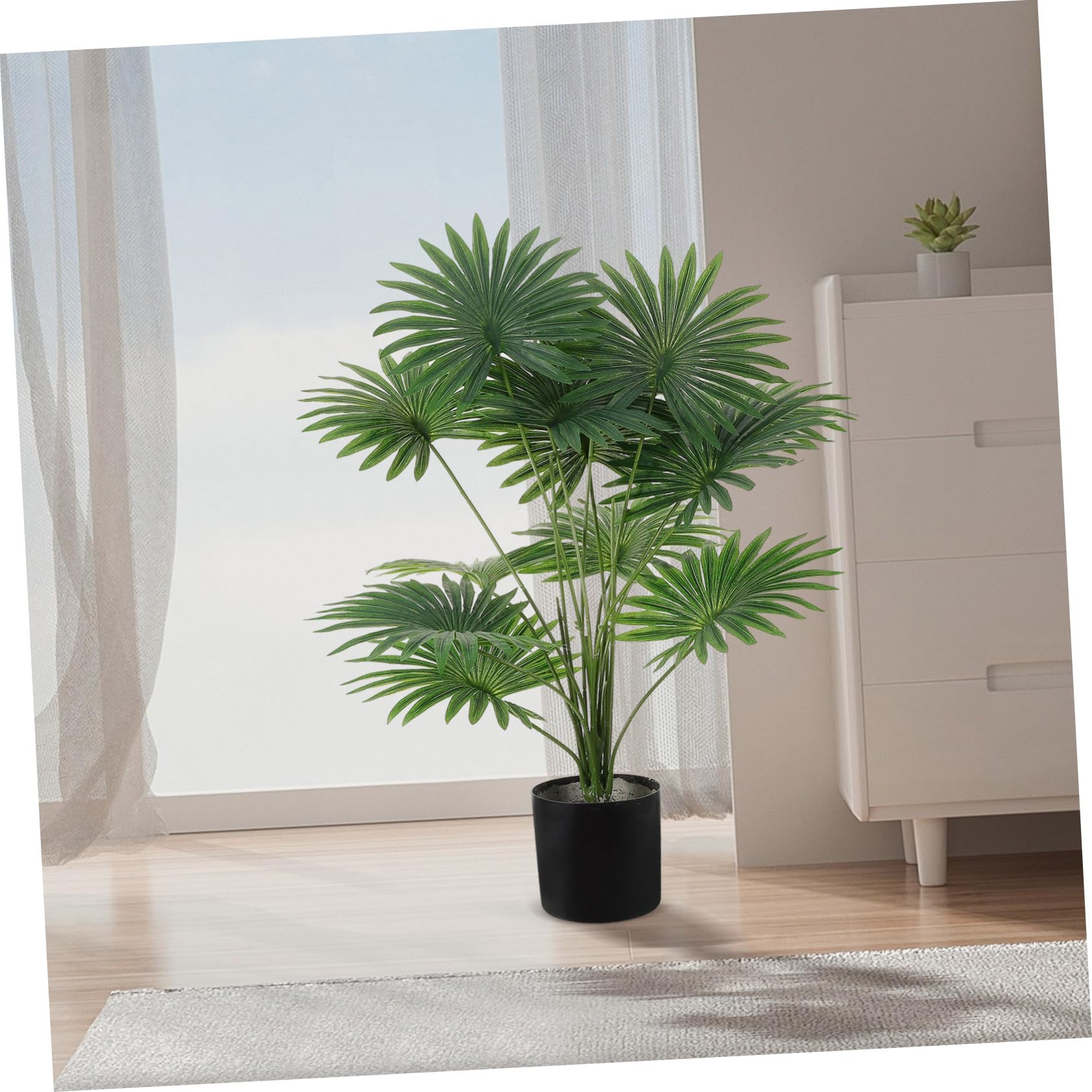 Palma Artificiale da Tavolo in Plastica Verde per Casa | 24 Teste, Aspetto Realistico e Curato, Facile da Pulire, Decorazione per Soggiorno