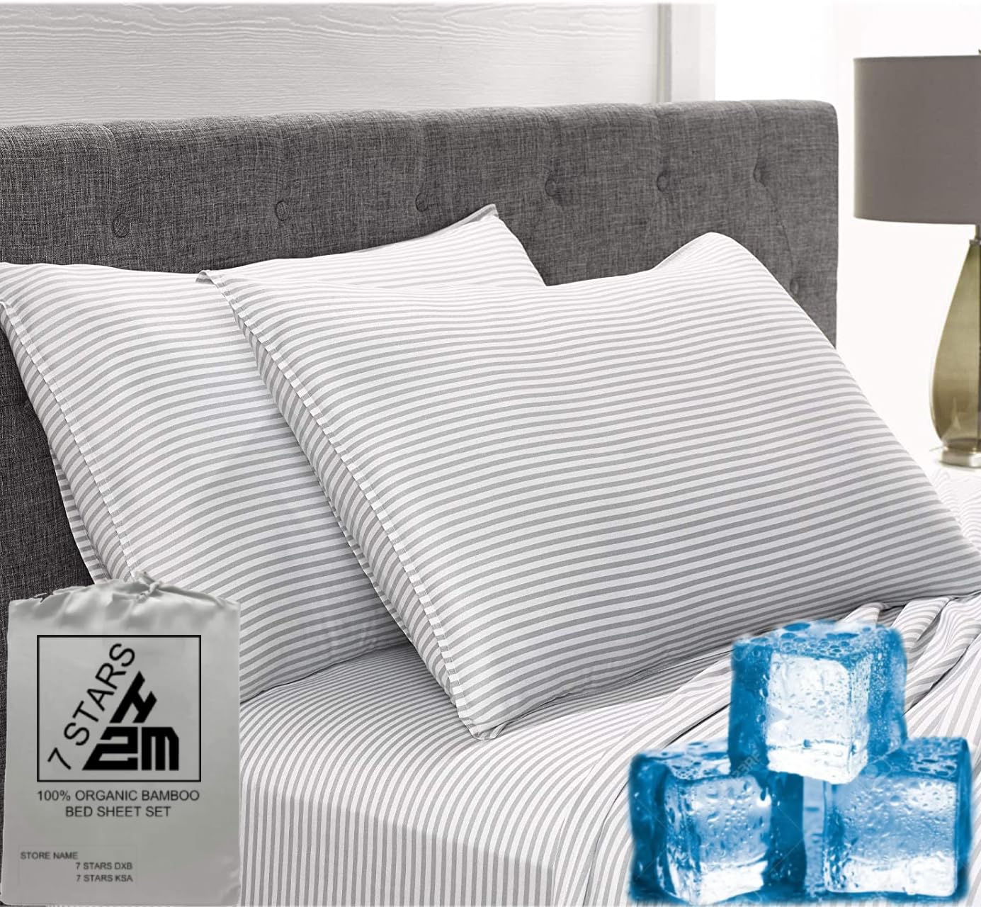 7 Stars Bamboo Bed Sheet Set King Size 180x200 400TC Cool, Anti-Allergic, Soft and Silky Includes 1 Fitted, 1 Flat, 2 Pillowcases – Ws