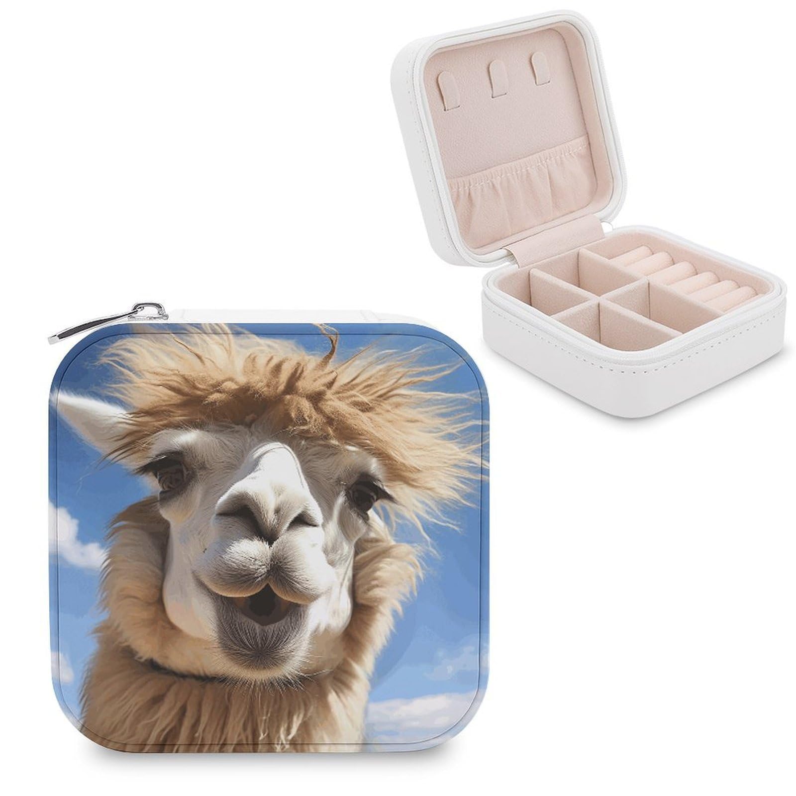 VstaDank Funny Alpaca Llama Jewelry Box Exquisite Leather Jewelry Organizer Portable Trinket Organizer Fashion Travel Jewelry Case for Rings Earrings Necklaces Unique Gifts for Women