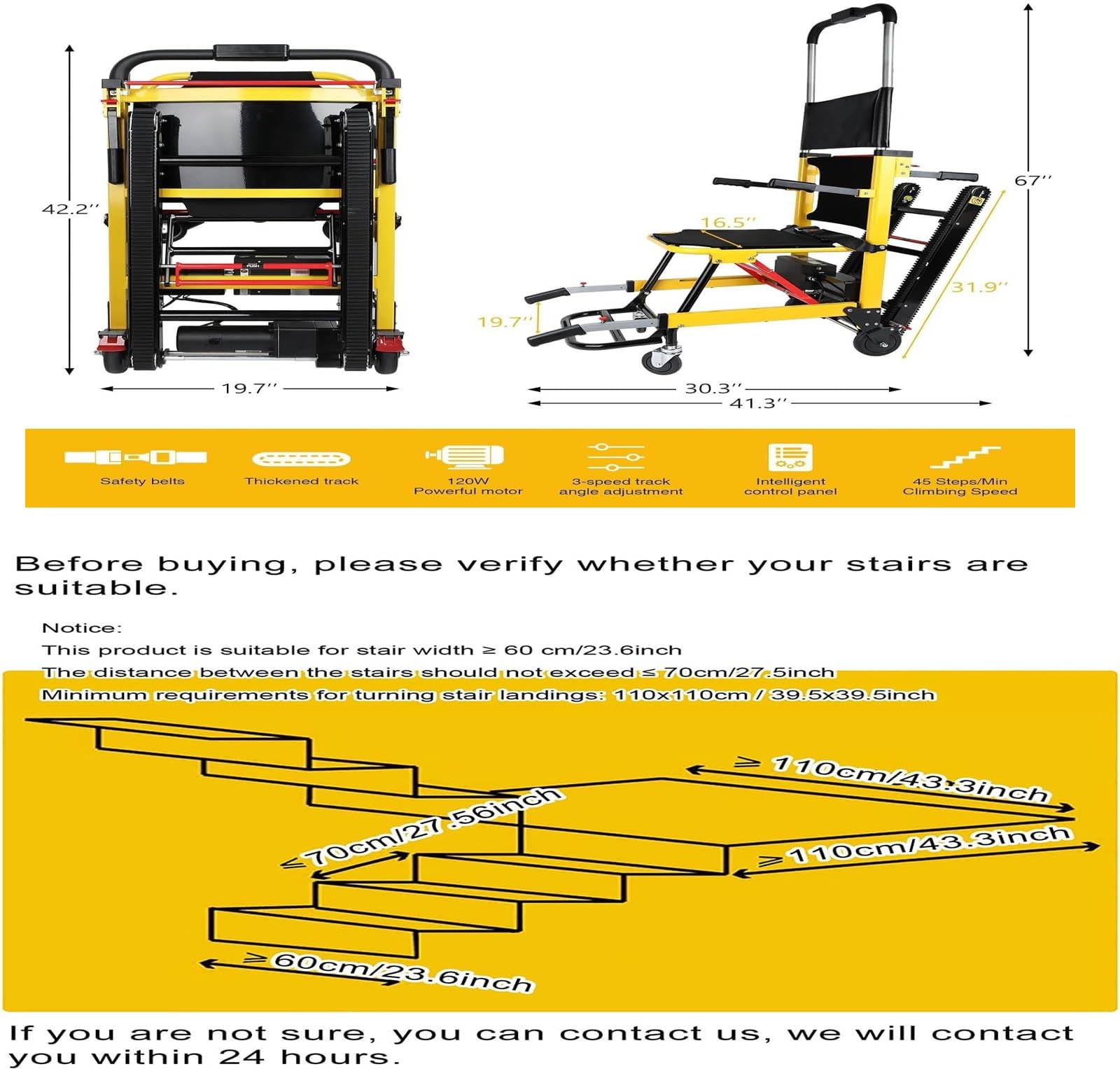 Salvaescaleras eléctrico Silla de ruedas salvaescaleras plegable, Silla de ruedas manual subeescaleras para ancianos discapacitados, Herramienta de asistencia para el hogar， Load 353lb