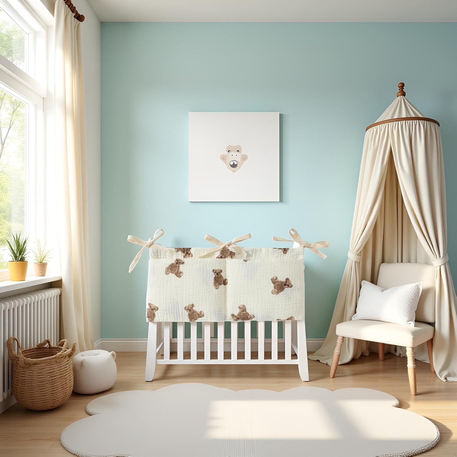 2Pcs White Bedside Hanging Bags Milk Bottle Bib-Storage Crib Organizer Baby Nappy-Dormitory Bed-Bunk Organizing Bag Nappy- Organizer, Little Bear Nursery Hanging Organizers - Image 4