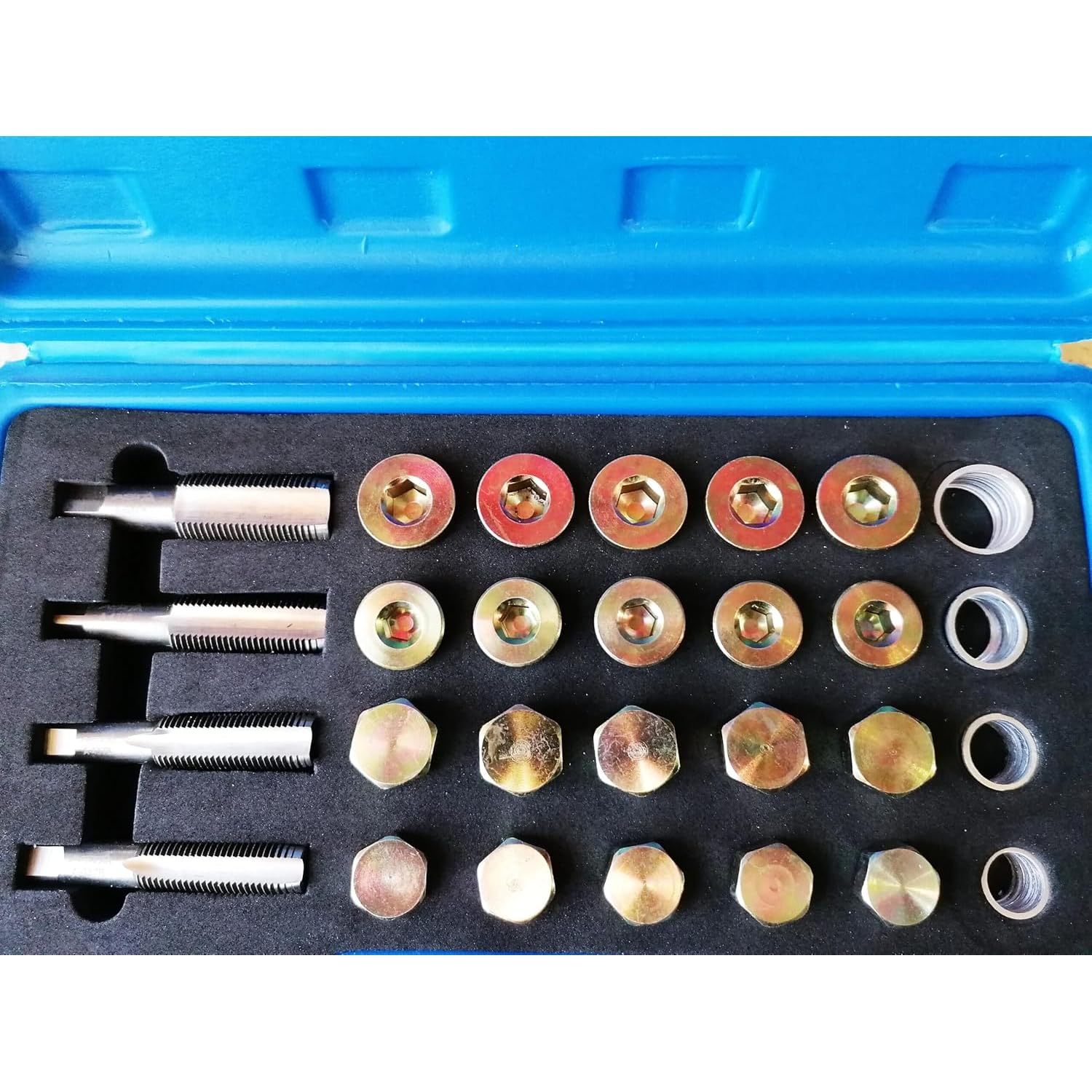 SIO Kit Reparación Roscas Tapón Cárter Aceite Coche - Juego Reparador Rosca Drenaje Aceite Motor - Kit Reparación Tapones Cárter para Automóvil - Herramienta Taller Mecánico para Reparar Rosca Carter