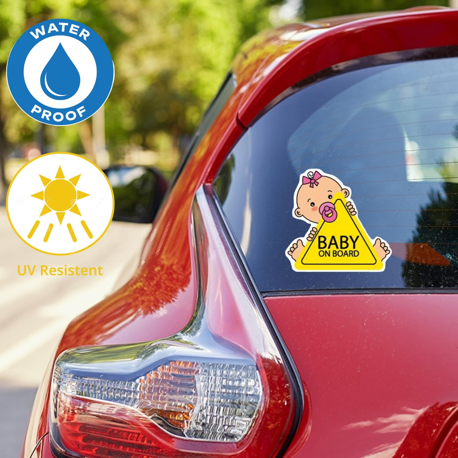 Baby on Board Car Safety Sign, Yellow Triangle Warning Sticker with Cartoon Design (2 x Pink), 15 X 15 Centimeters - Image 3