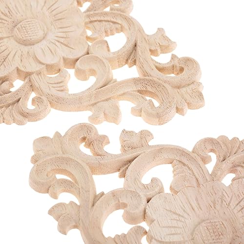 Miniatura 7 de MUXSAM - Apliques tallados en madera, 4 piezas decorativas de madera, calcomanías centrales de muebles sin pintar para gabinete, tocador, cama,