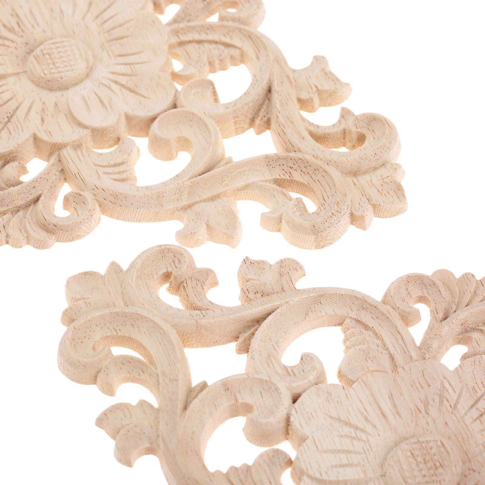 Wood Carved Appliques, 1Pc Wooden Decorative Onlays, MUXSAM Unpainted Furniture Center Decals for Cabinet Dresser Bed Door Wall Wardrobe Ceiling Decoration Home DIY Project, 21x15cm/8.27"x5.9"