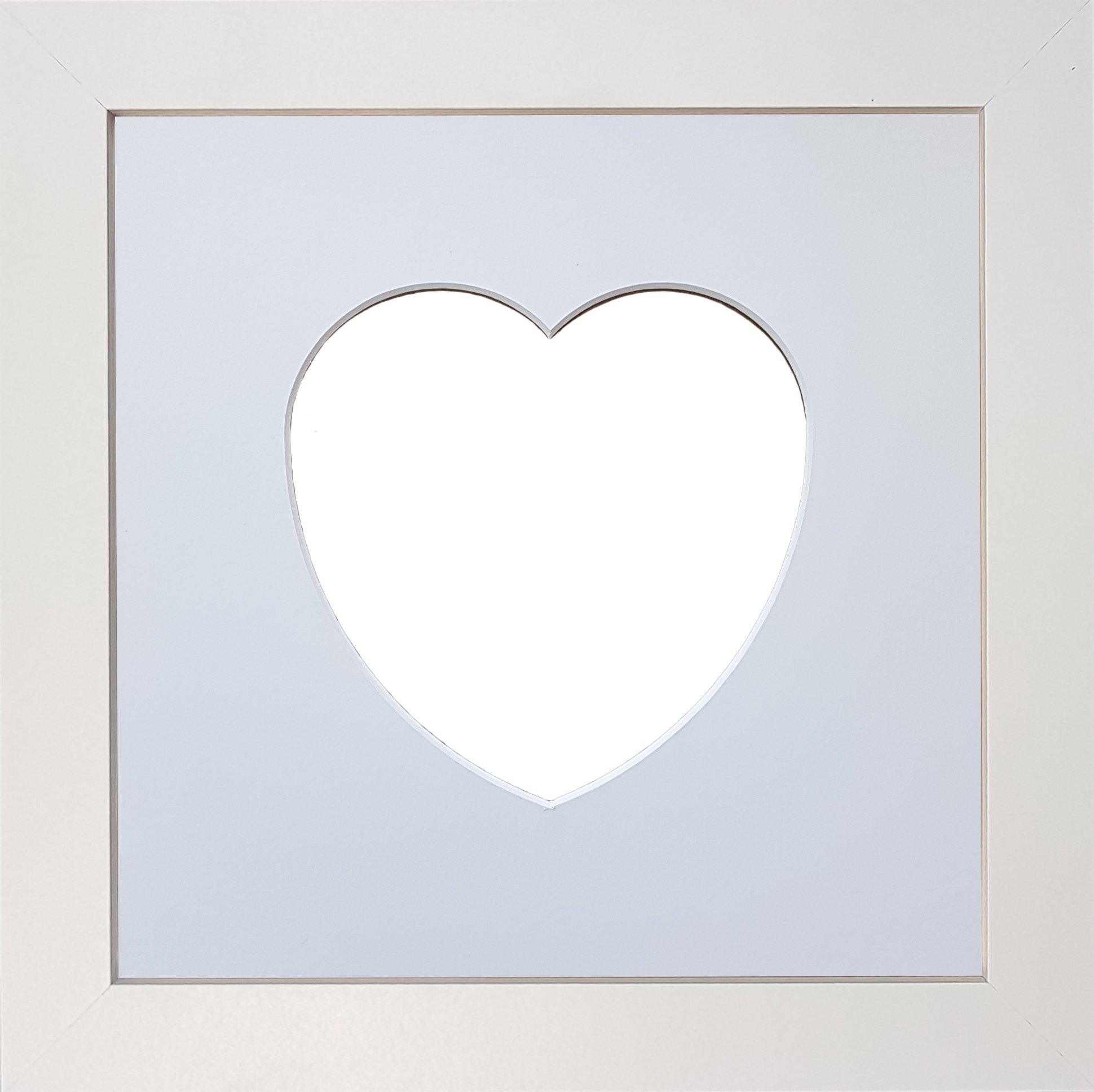 Frames By Post White Frame With White Mount H7 White Picture Photo Frame With White Heart Mount 10 X 10 For Image Size 6 X 6 Inch
