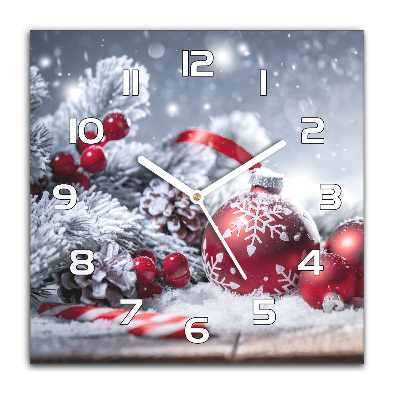 Horloge murale Noël en verre 30x30 cm Coloray silencieuse cuisine salon modern
