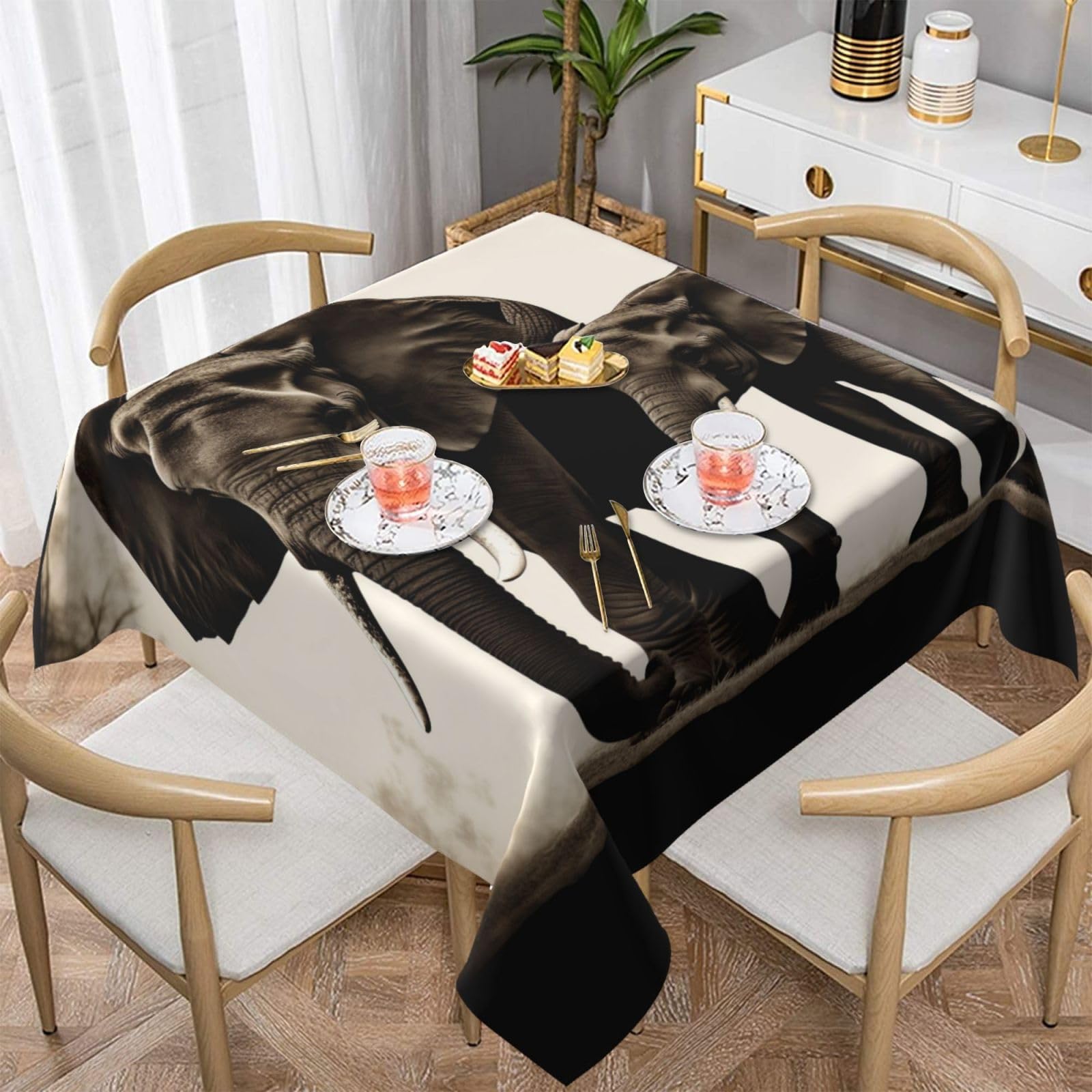 WPKJU Old Elephant and Young Elephant Printed Square Tablecloth 54x54 inch Water Resistant Table Cover Washable Rectangle Table Cloth for Dining Tables