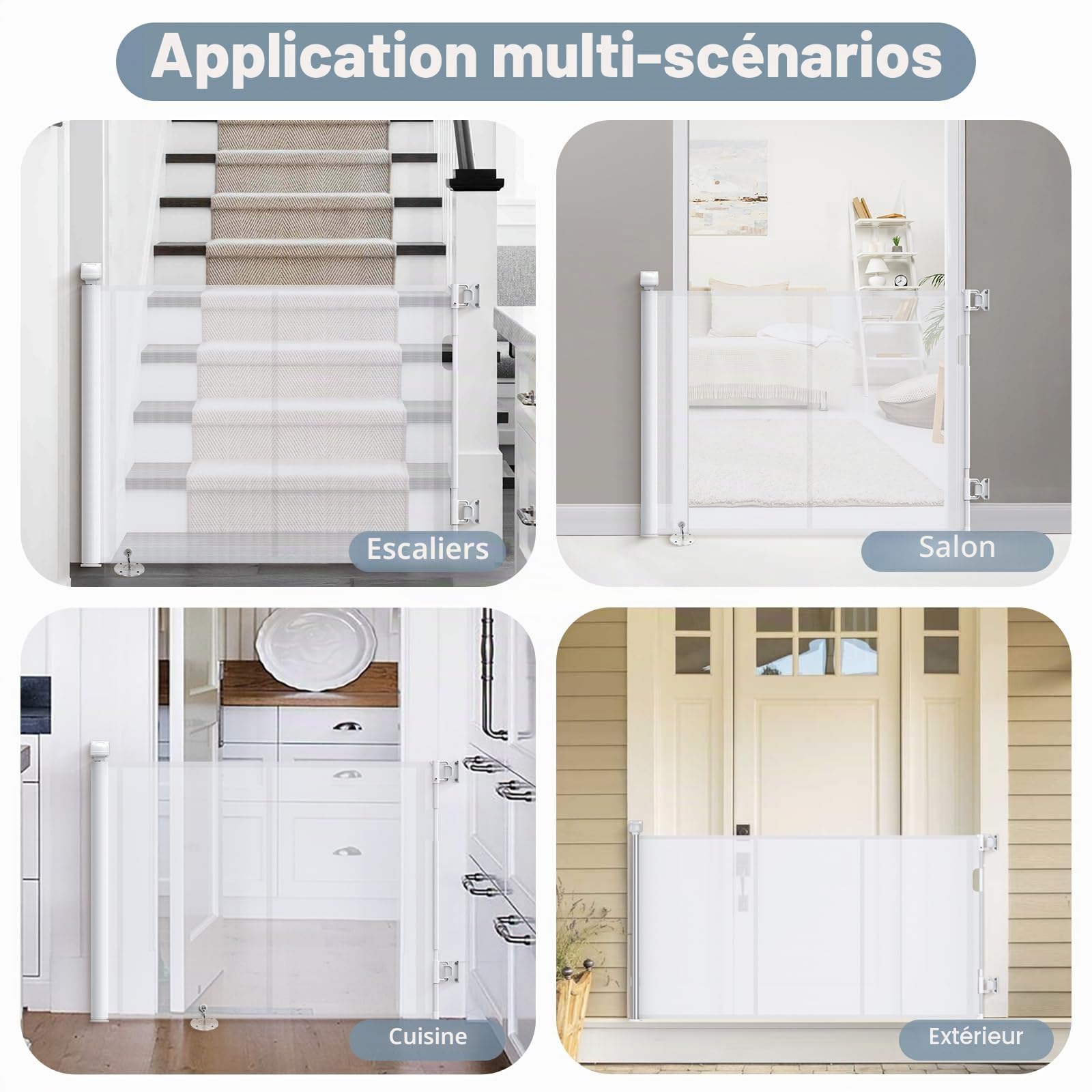 Barrière de Sécurité Rétractable 0-140 cm, Barriere de Securite Enfant Extensible, Barriere de Securite Enroulable pour Escaliers et Couloirs scalier pour Bébés Enfant et Chiens Blanc