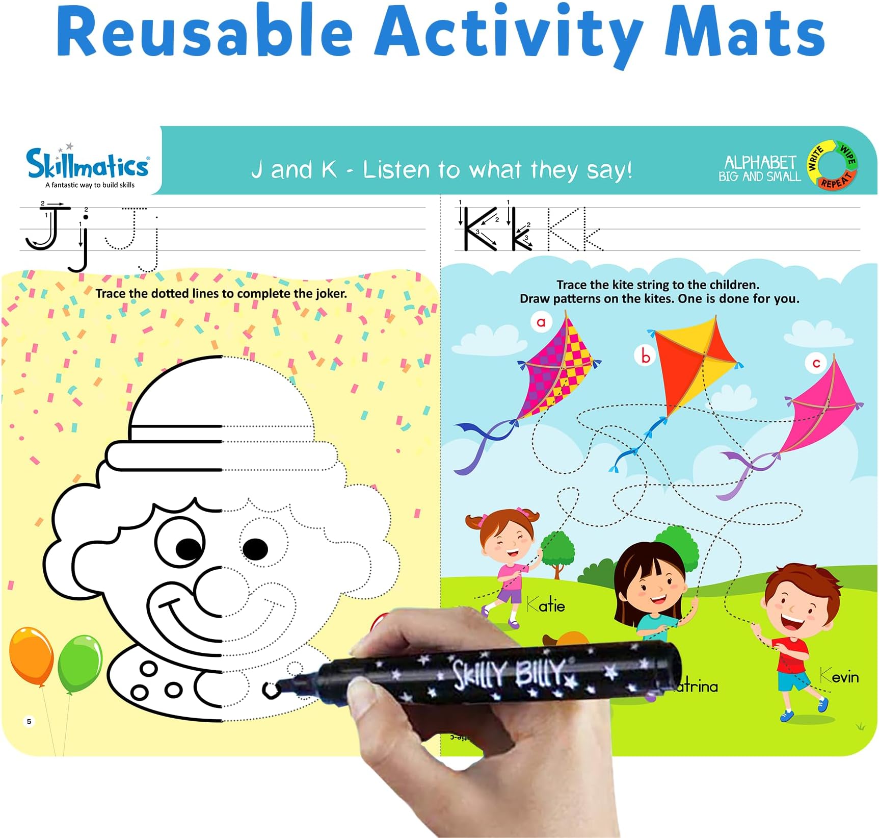 Skillmatics Educational Game - Alphabet Big and Small, Reusable Activity Mats with 2 Dry Erase Markers, Gifts for Ages 3 to 6