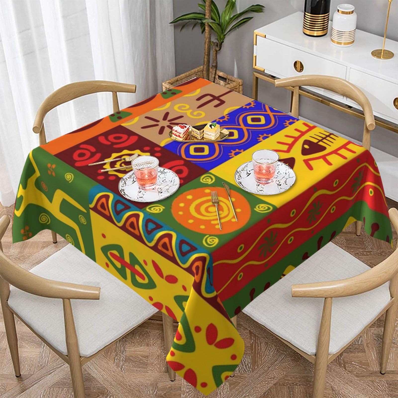 DCEHGEW African National Patterns Prints Square Tablecloth 137x137 CM, Waterproof Fabric Table Cloth for Dining Table, Farmhouse Table Cover for Kitchen Dining Tabletop Decoration