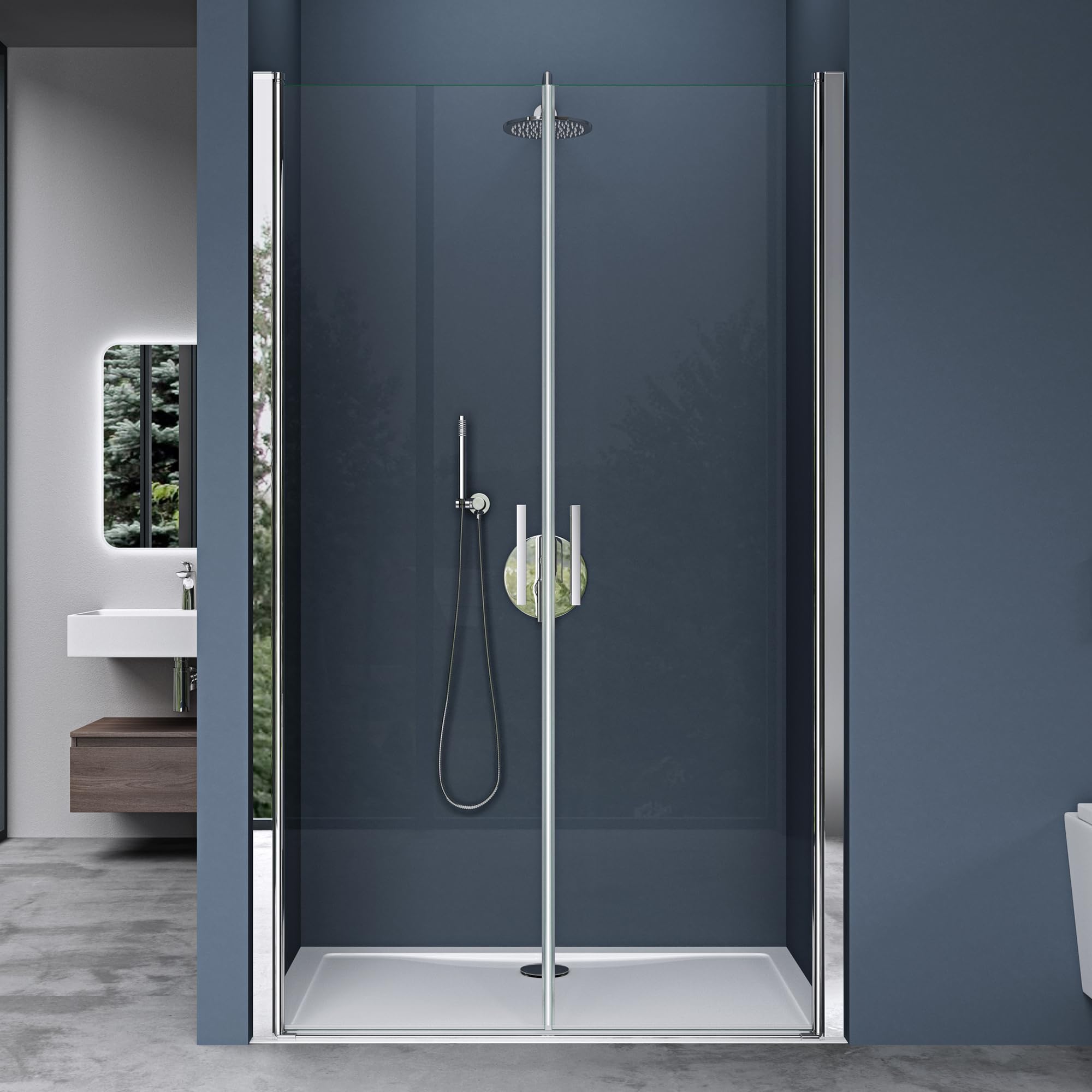 doporro Double porte de douche transparent 90cm Paroi de douche à l'italienne autolevante pivotante 90x195cm Teramo24 verre ESG Nano anti-calcaire