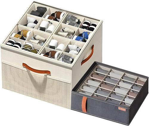 Paquete de 2 organizadores de zapatos para armario con caja organizadora de calcetines, caja organizadora de zapatos plegable con divisores